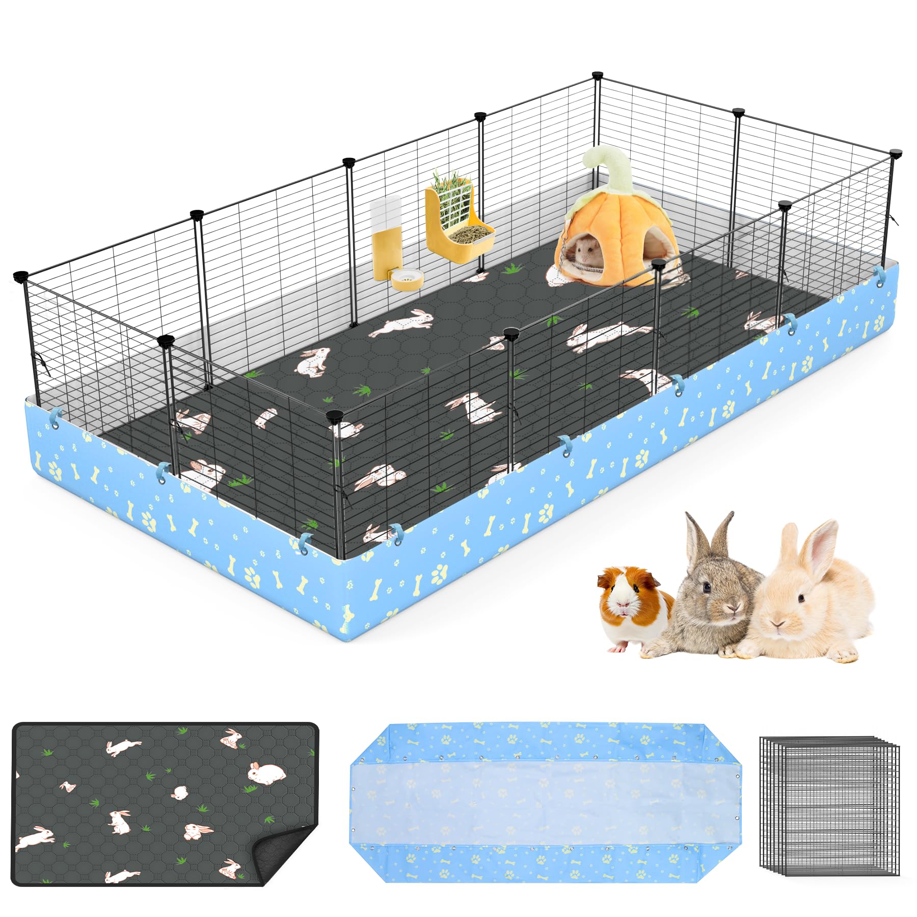 Modeslab Guinea Pig Cages With Tarp And Reusable Bedding Pee Pad Liner, 24'' X 48'' Large Guinea Pig Playpen C&C Rabbit Bunny Ca