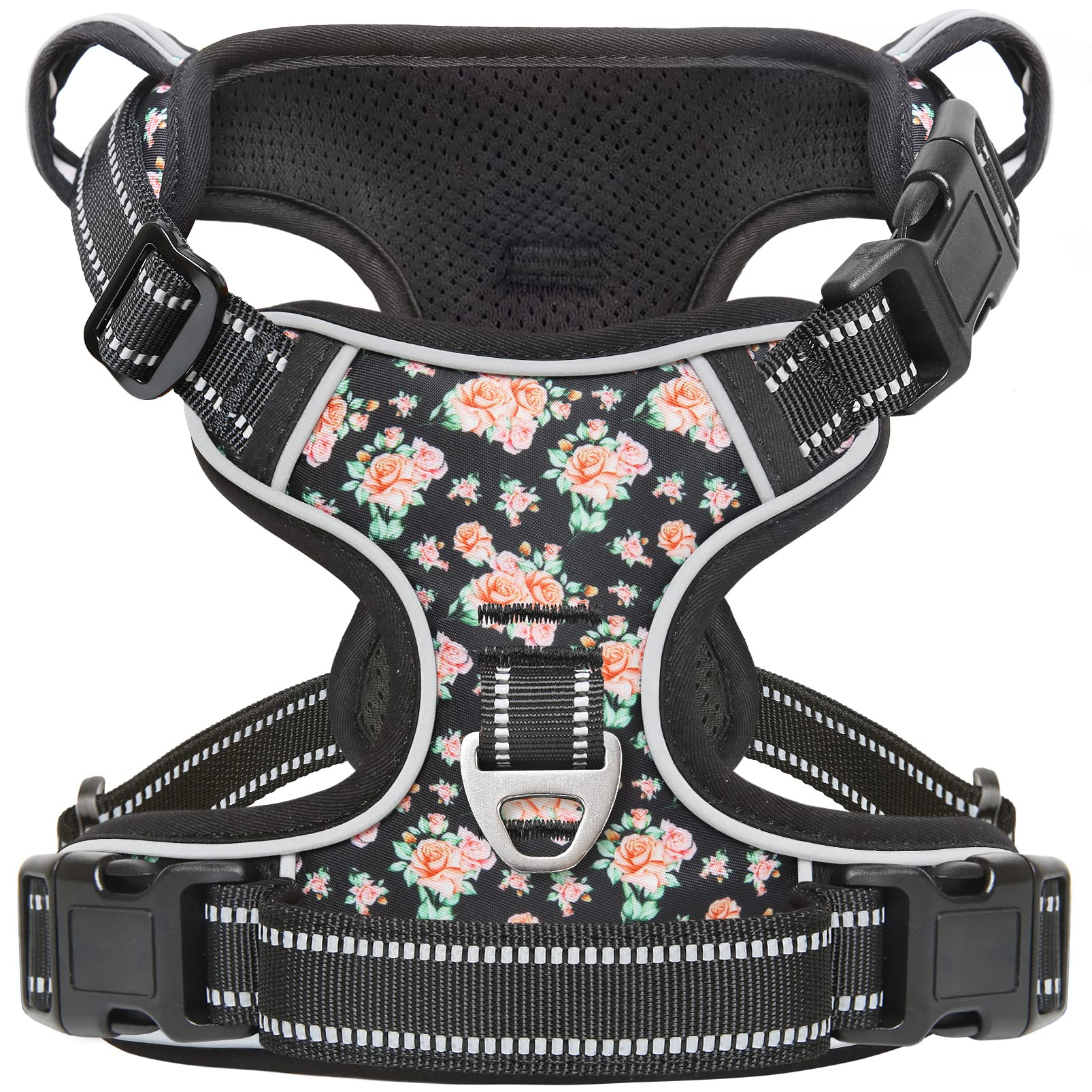 Timos Dog Harness, No Need Go Over Dogs Head 3 Snap Buckles With 2 Leash Clips, Adjustable Soft Padded No-Pull Dog Harness, Refl