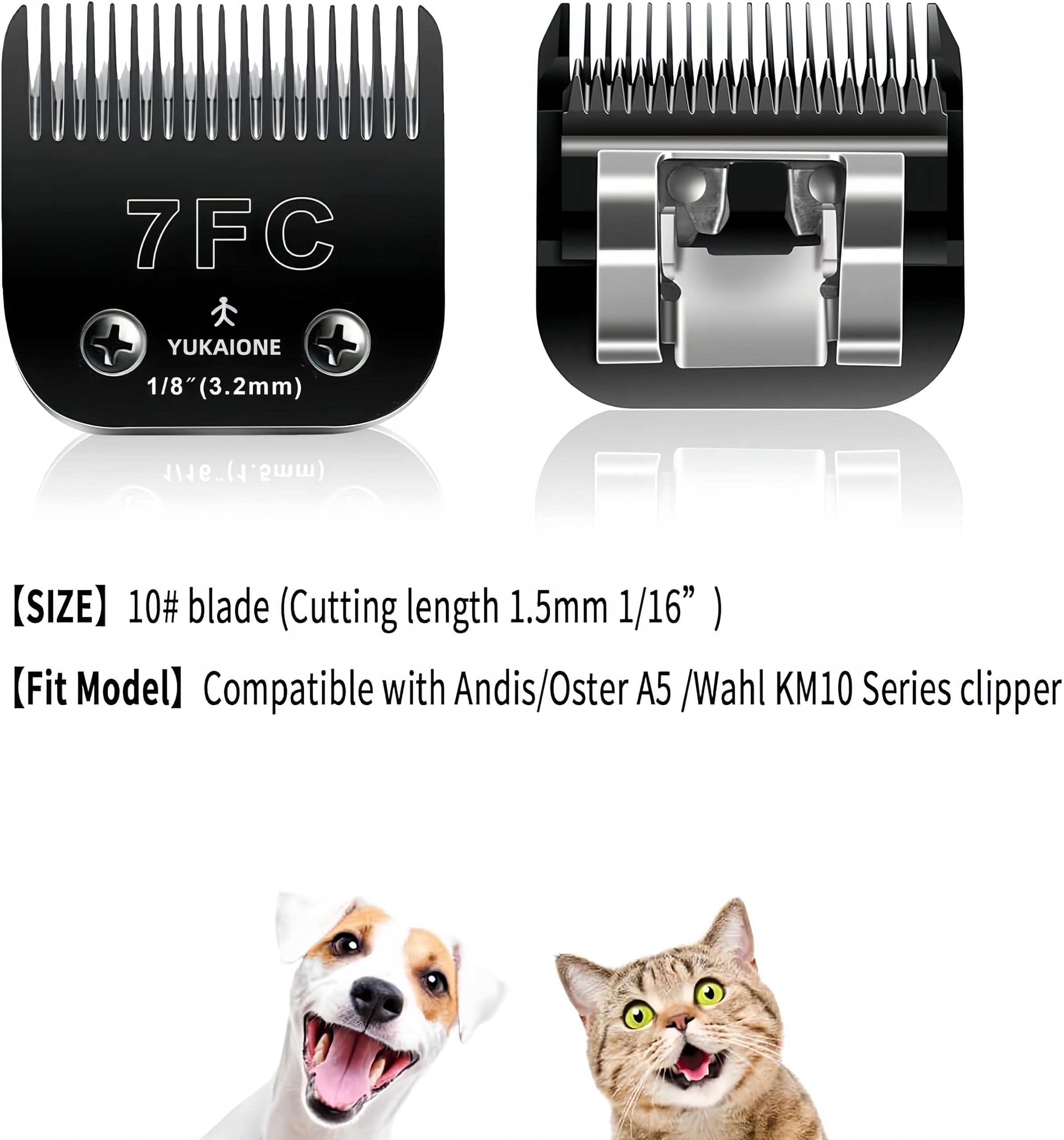 Yukaione 7F Dog Clipper Blade: Titanium Coated Sk2 Steel, Universal Fit For Andis, Oster A5, Wahl Km - 1/8'' Cut For Dogs & Cats