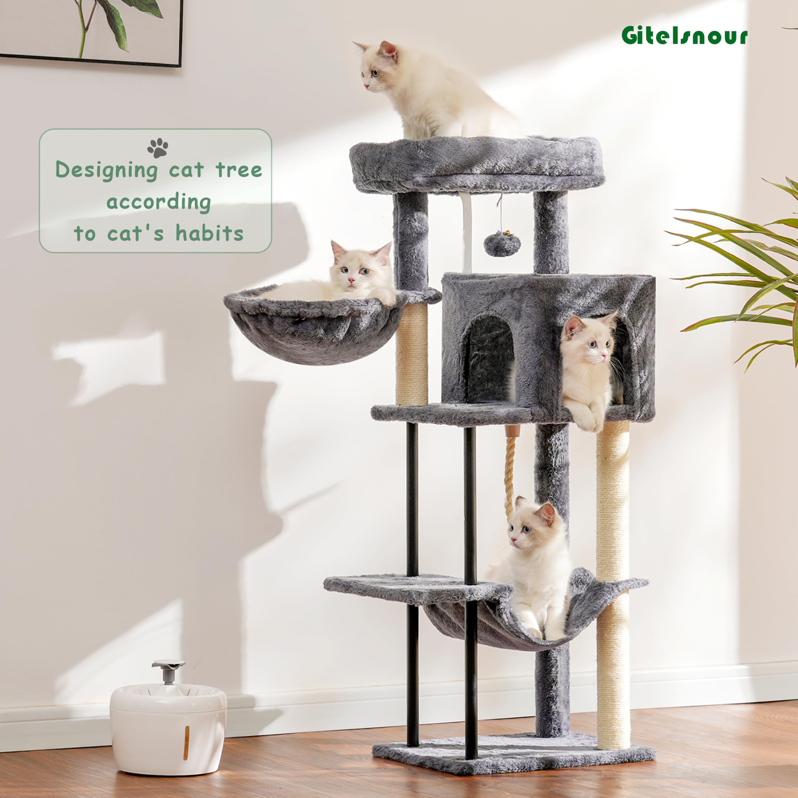 Gitelsnour Cat Tree, Cat Tower For Indoor Cats, 43.3 Inch Cat Tree Tower With Sturdy Steel Tube, Hammock, Cat Condo For Small Ca