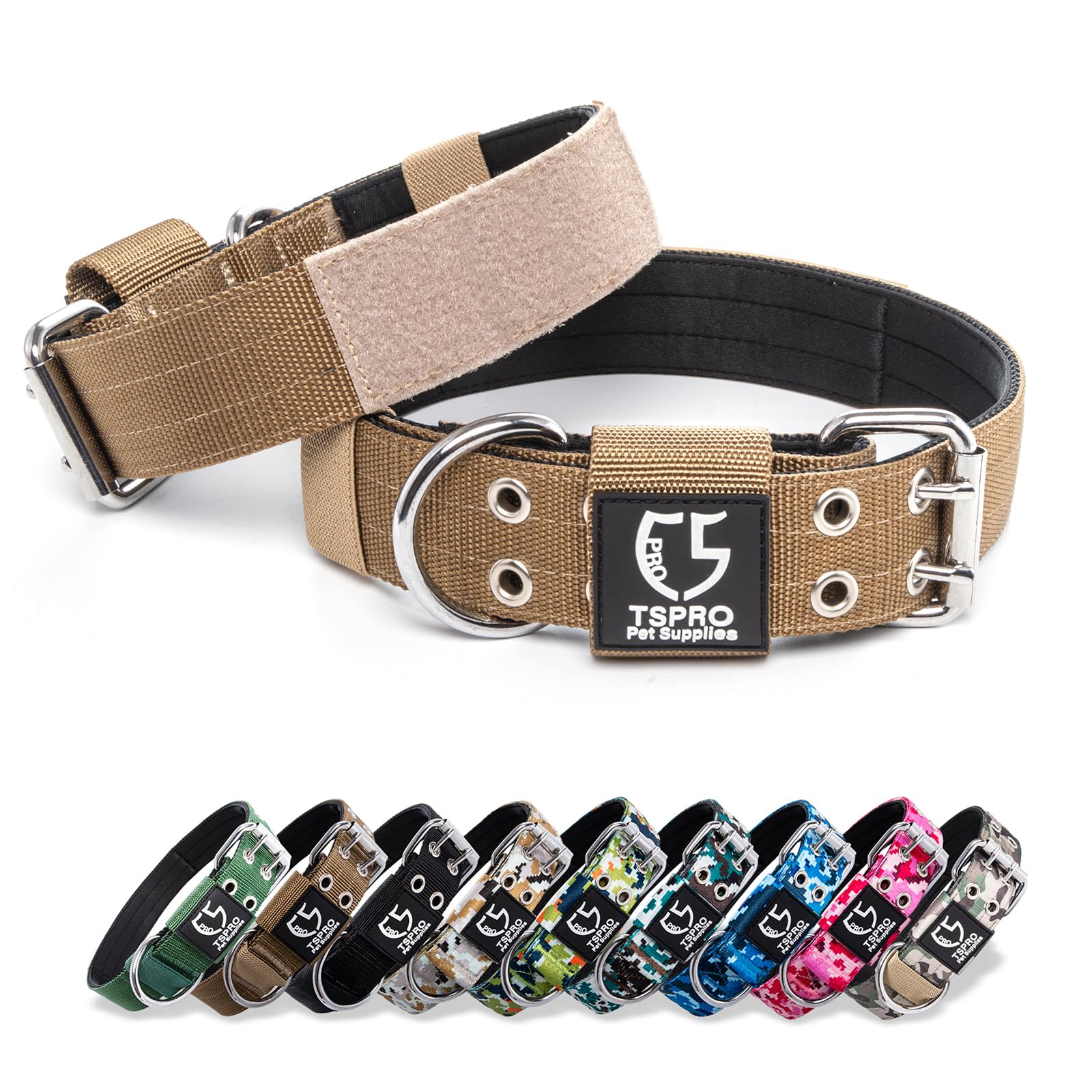 Tspro 1.5Inch Tactical Dog Collar Military Strong Dog Collar Working K9 Dog Collar With Metal Buckle And Usa Flag Patch For Medium Large Dogs(Khaki-M)