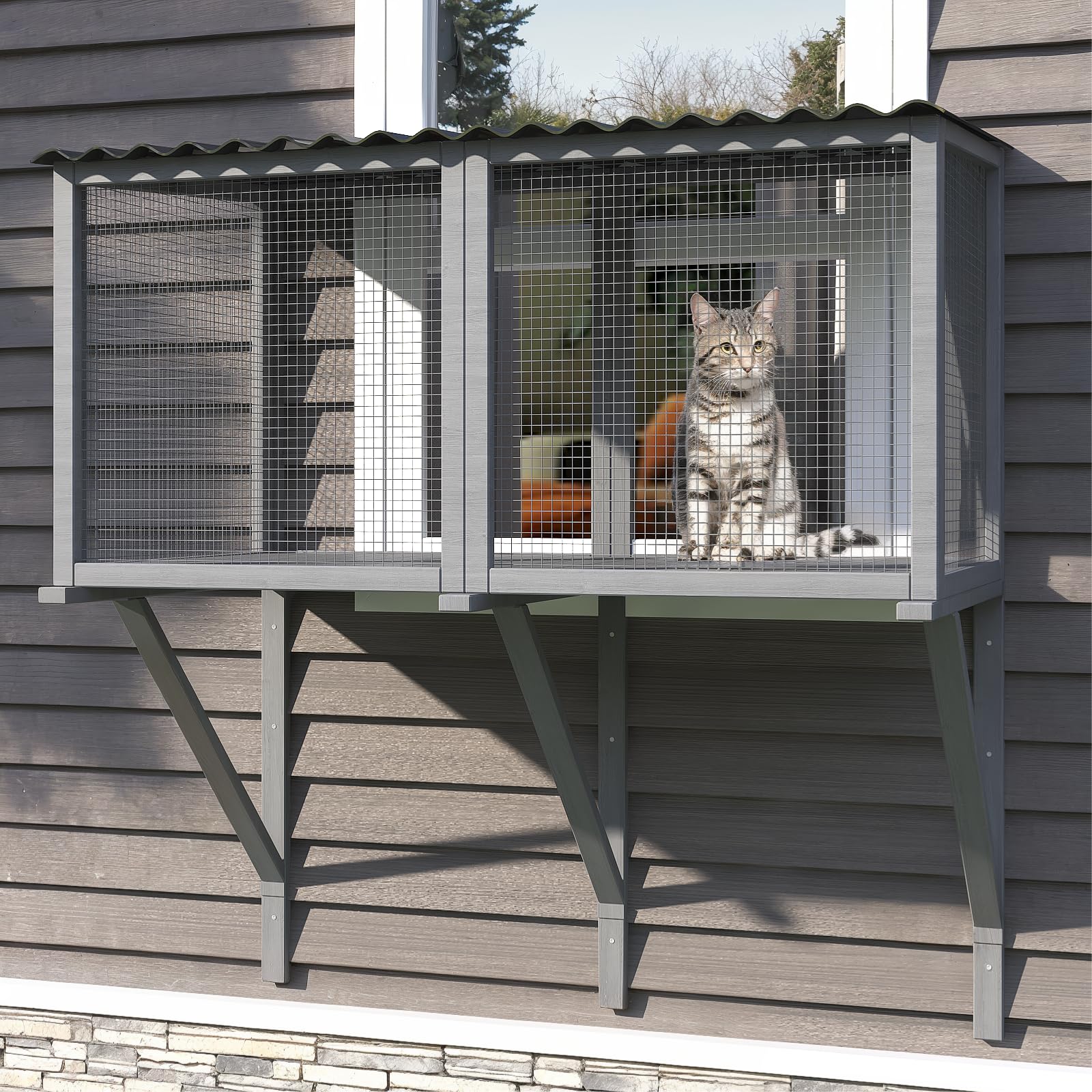 Timhaka Cat Catio, Cat Window Perch For Large Indoor Cats - For Sunbathing, Napping & Overlooking, Wooden Window Hammock For Saf