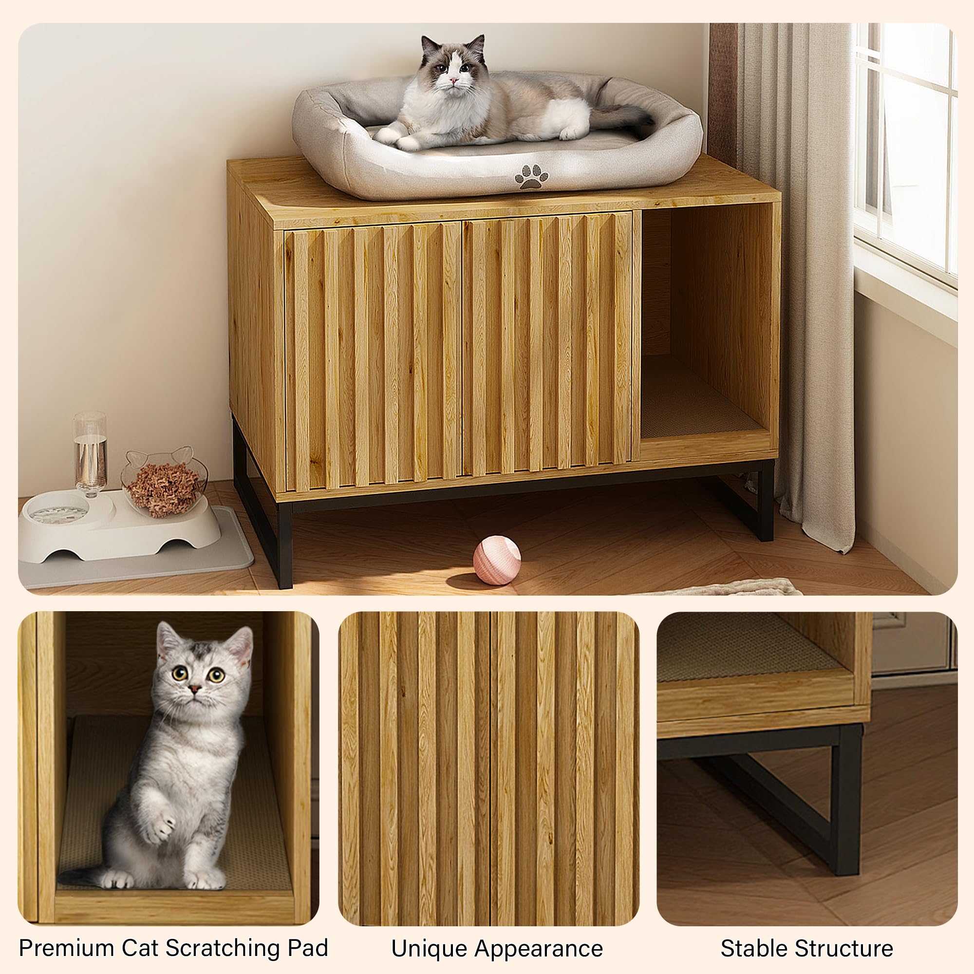 Halitaa Litter Box Enclosure, Modern Cat Litter Box Enclosure Furniture Hidden Litter Box With Scratch Pad, Cat Washroom Cat Hou