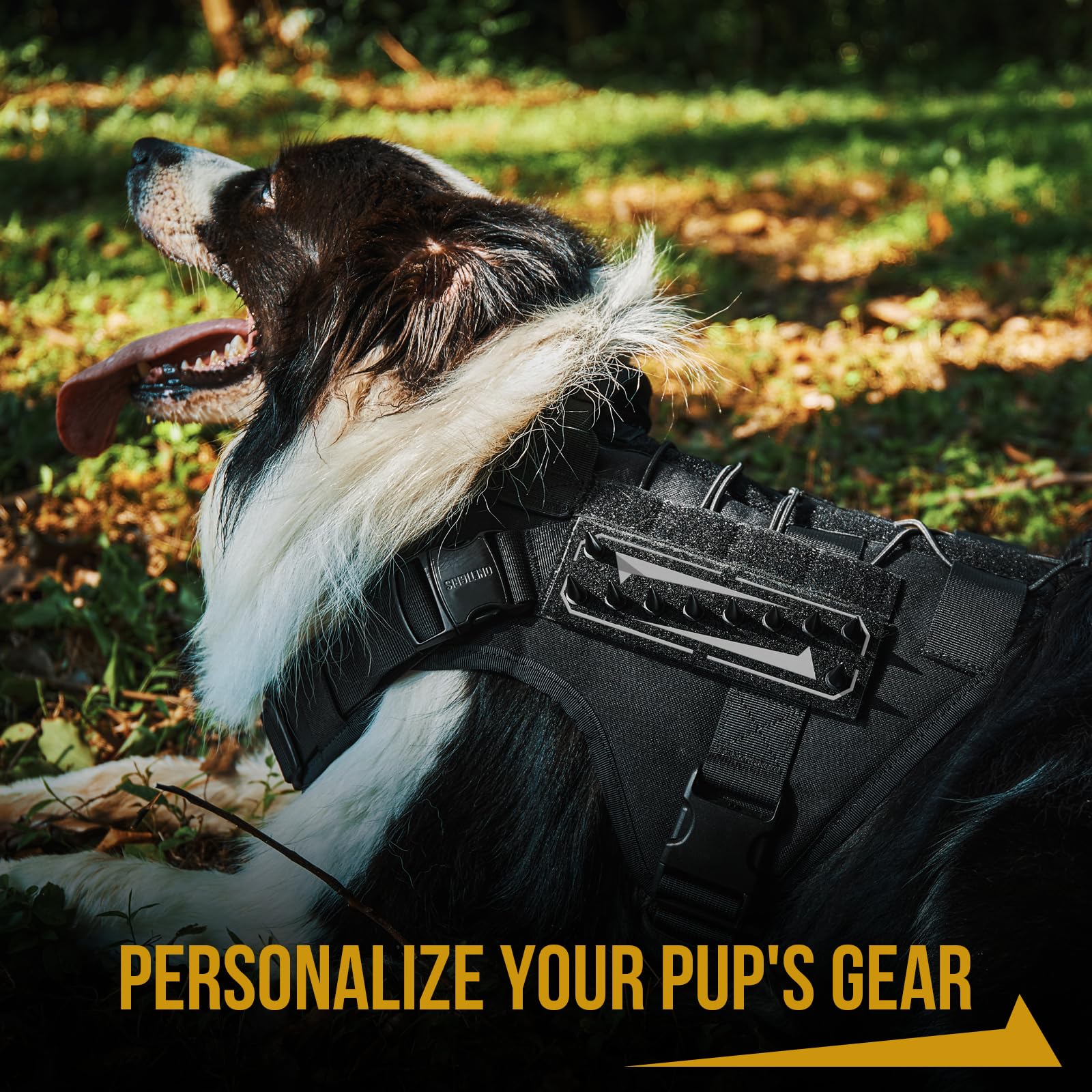 Onetigris Dog Vest Harness Hook Loop Lazer-Cut 3M Light-Reflective Moral Patch With Detachable Riveted Metal Spikes