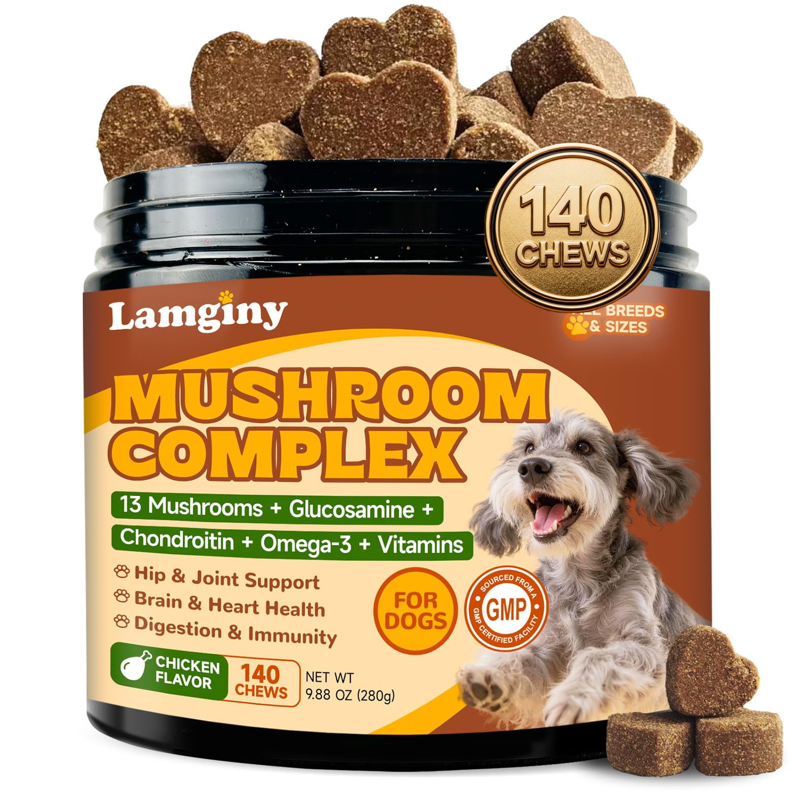 Mushroom Chews for Dogs, Turkey Tail Mushroom for Dogs, Immune Health, Digestive, Skin, Energy, Joint Support, 13 Organic Mushro
