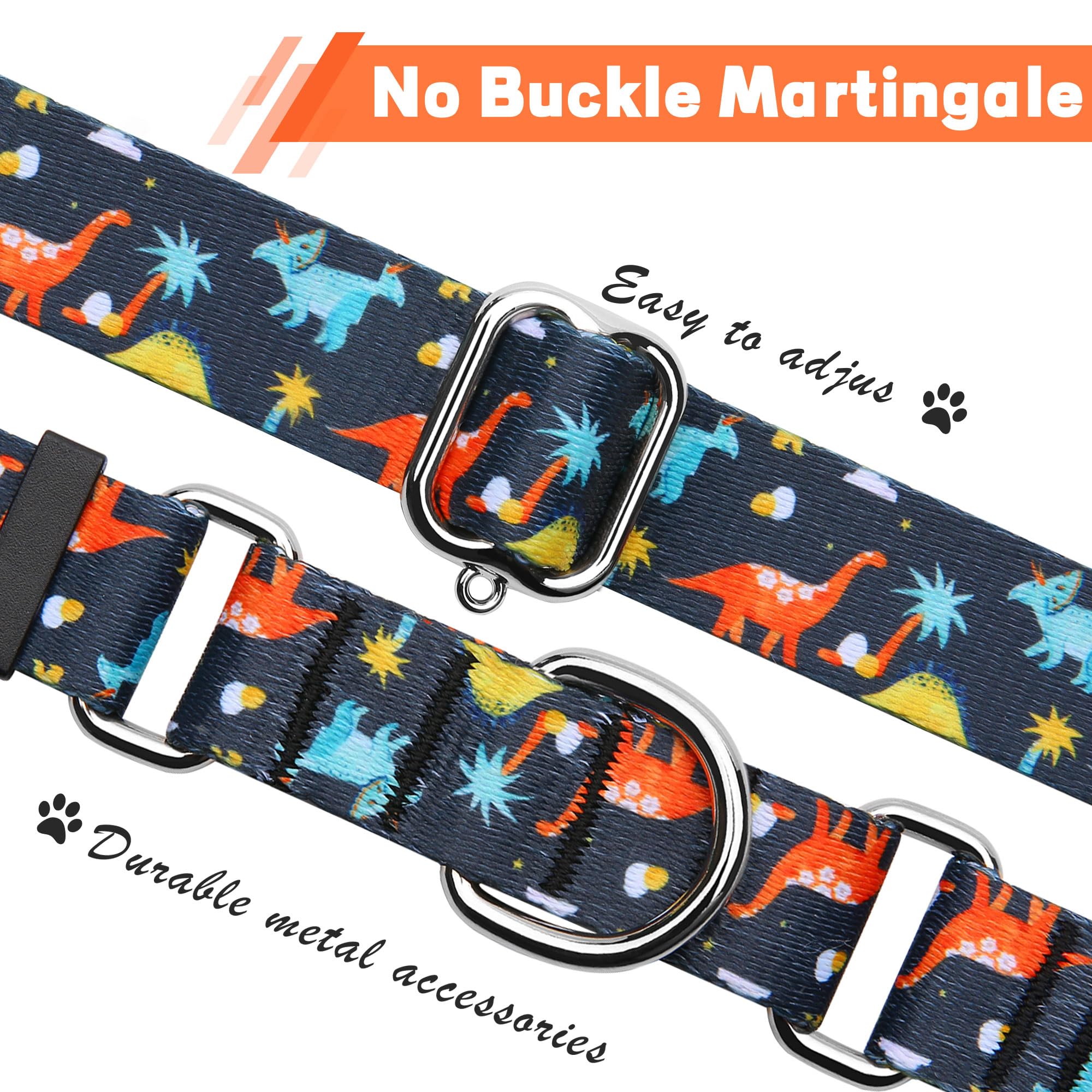Hikiko Martingale Collar For Dogs With No Buckle Boy Male No Pull Dog Collars For Medium Dogs,Dinosaur,M