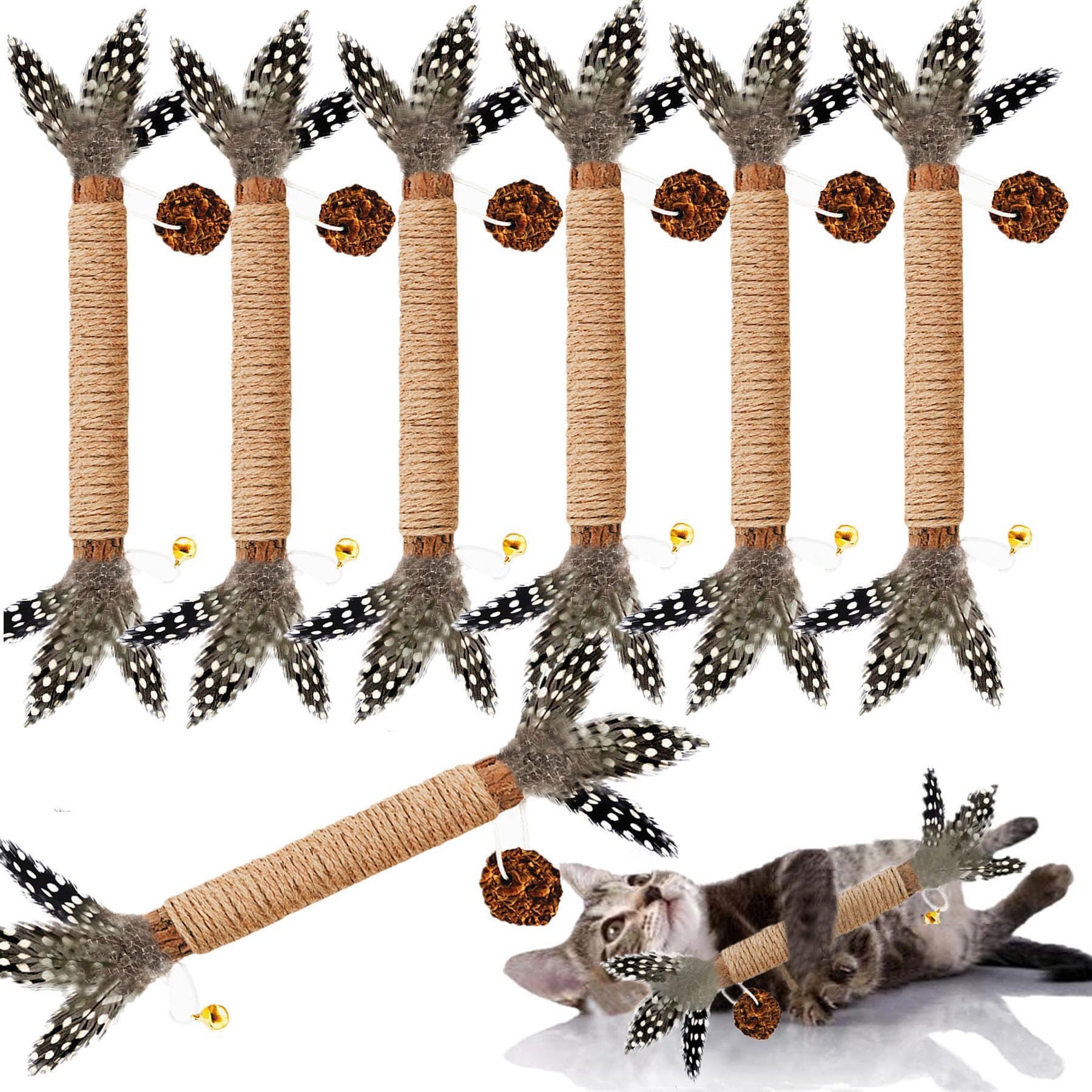 GREMBEB Cat Toys, 7 Pack Silvervine Cat Feather Toy Kitten Chew Stick Catnip Treat with Bell for Cleaning Teeth Indoor Kitty Tea