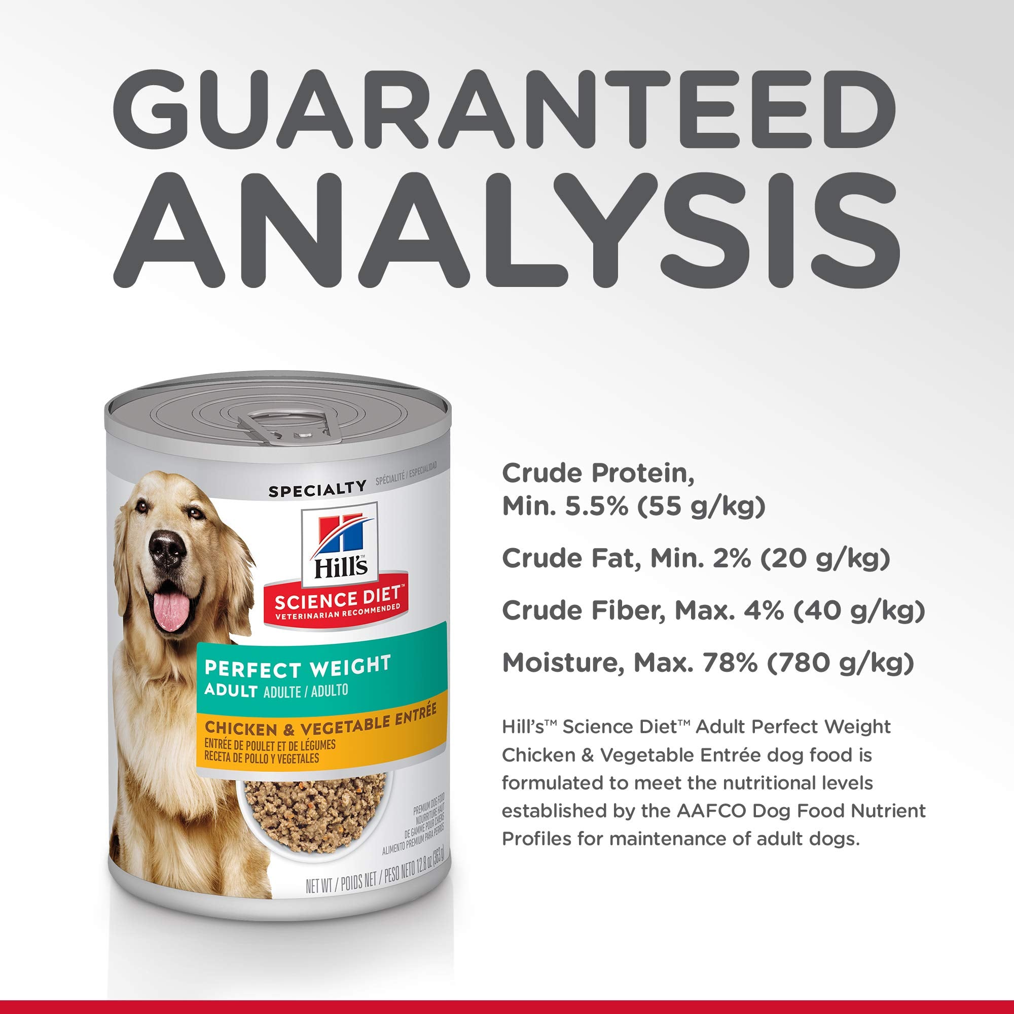 Hills Science Diet Perfect Weight, Adult 1-6, Weight Management Support, Wet Dog Food, Chicken & Vegetables Loaf, 12.8 oz Can,