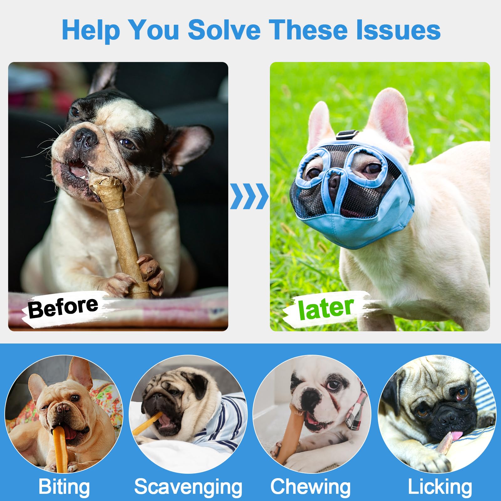 Jyhy Short Snout Dog Muzzles- Adjustable Breathable Mesh Bulldog Muzzle For Biting Chewing Licking Training Grooming Dog Mask (B