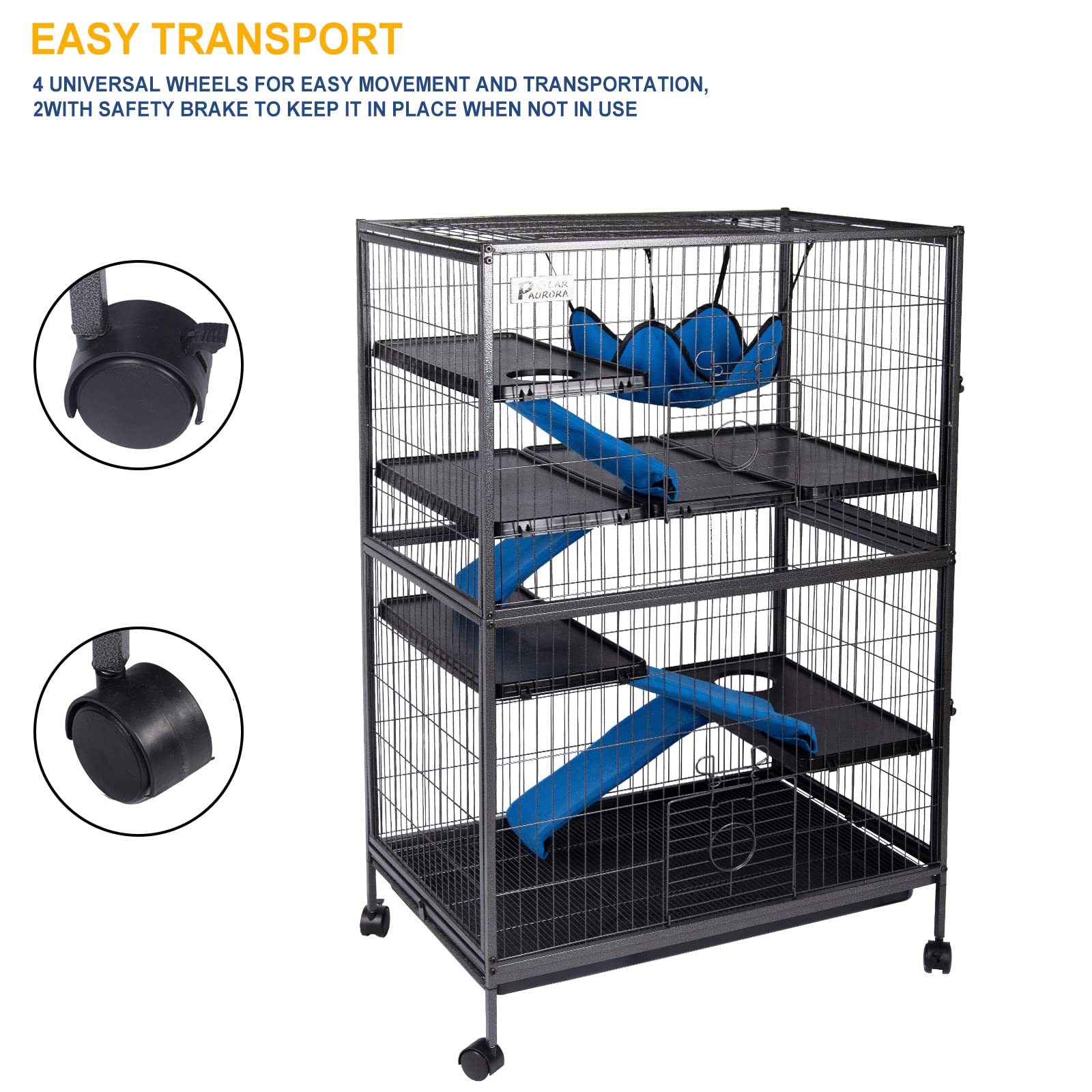 50' H 4 Tier Steel Plastic Deluxe Small Animal Pet Cage Kit For Guinea Pig Ferret Little Rabbit With Wheels Brakes Hammock Removable Tray And Ladder With Flannel