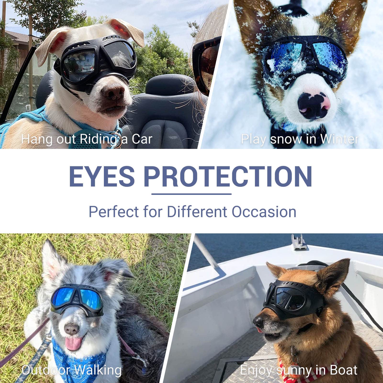Namsan Dog Goggles For Small Dogs, Wide Nose, Soft Frame, Anti-Uv Tactical Dog Sunglasses Small To Medium Breed, Summer Driving Dog Eye Protection, Winter Snow Eyewear, Adjustable, Silver Lens
