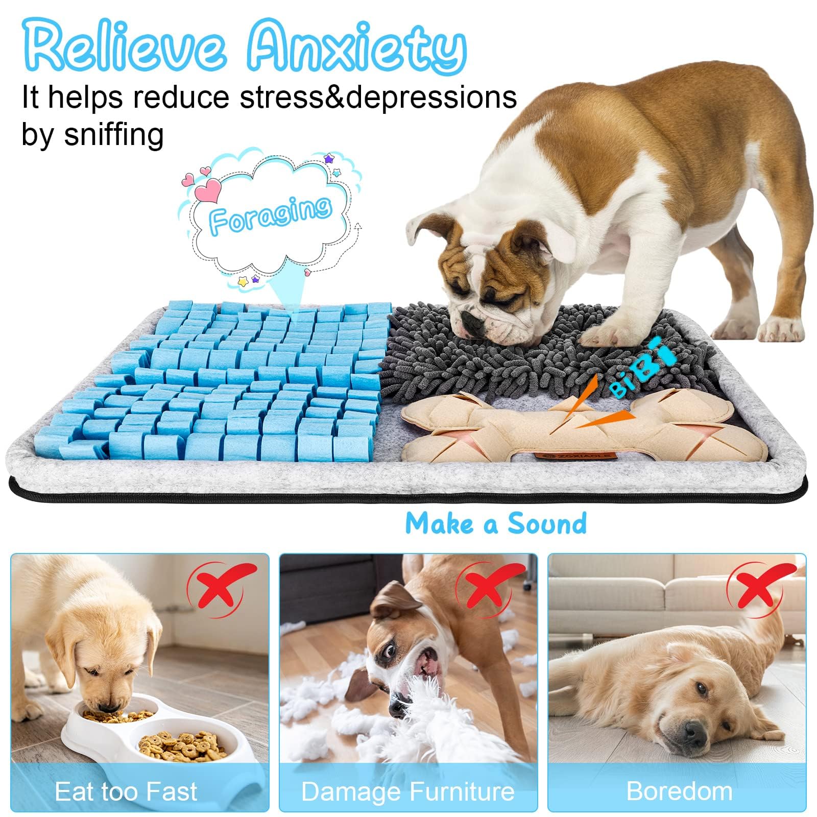 Zgxiaole Snuffle Mat For Dogs, Interactive Feed Mat For Boredom, 17.3''  23.6'' Pet Foraging Mat For Smell Training And Slow Eat