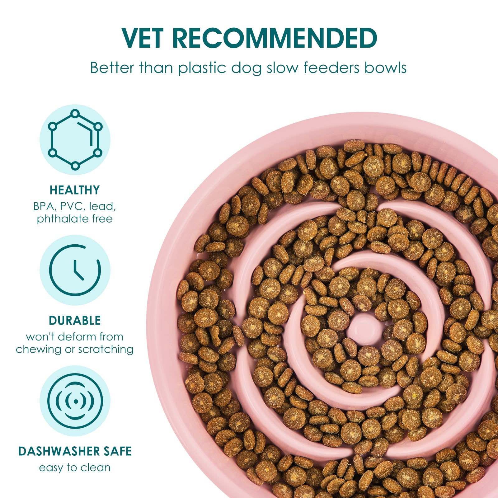 vancasso Slow Feeder Dog Bowl, 3 Cups Ceramic Slow Feeder for Large Breed, Puzzle Maze Dog Food Bowl for Fast Eater, Pink