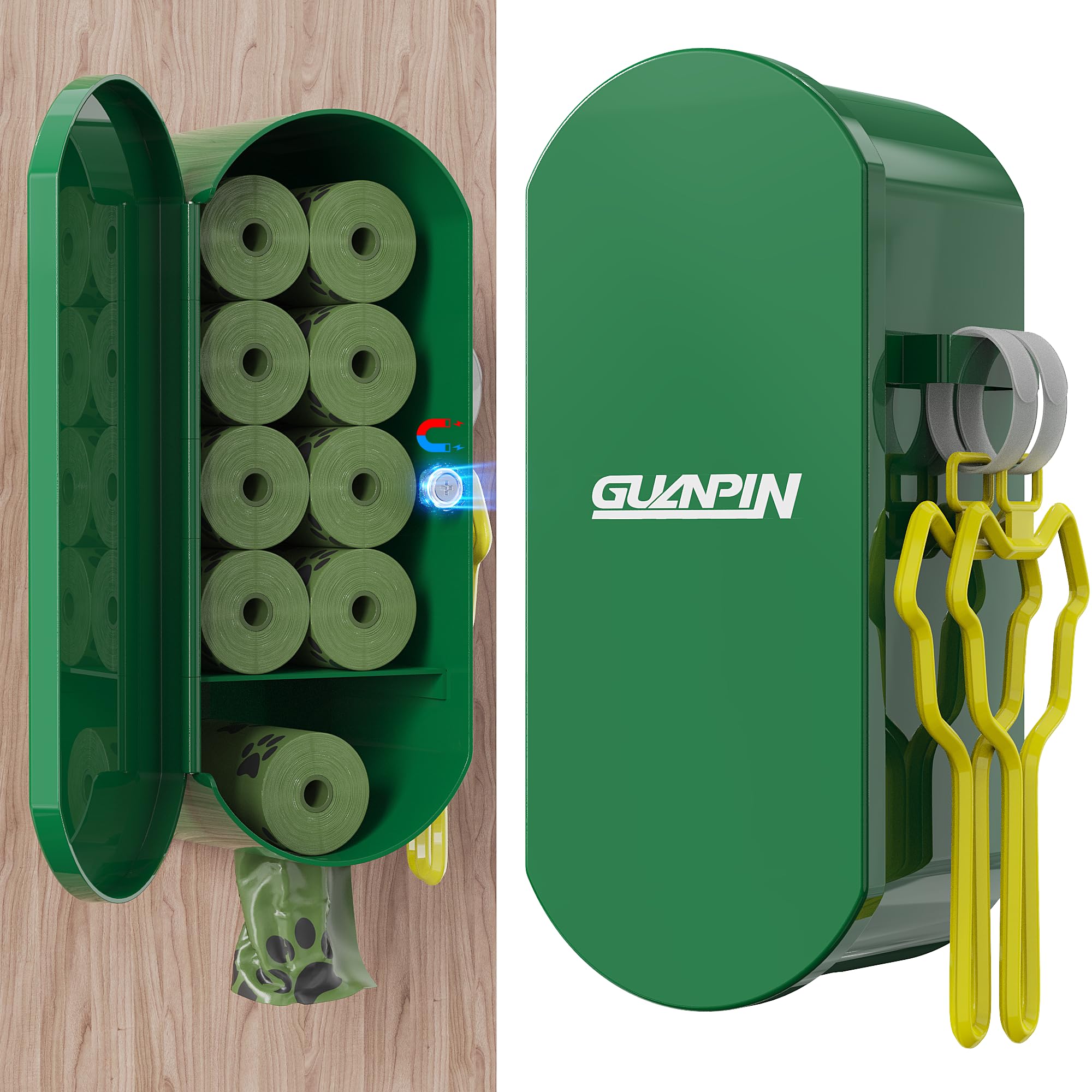 Dog Poop Bag Dispenser Wall Mount With 2Pcs Holders, Magnetic Door Closure,Metal,Corrosion-Resistant,High Capacity,Suitable For 