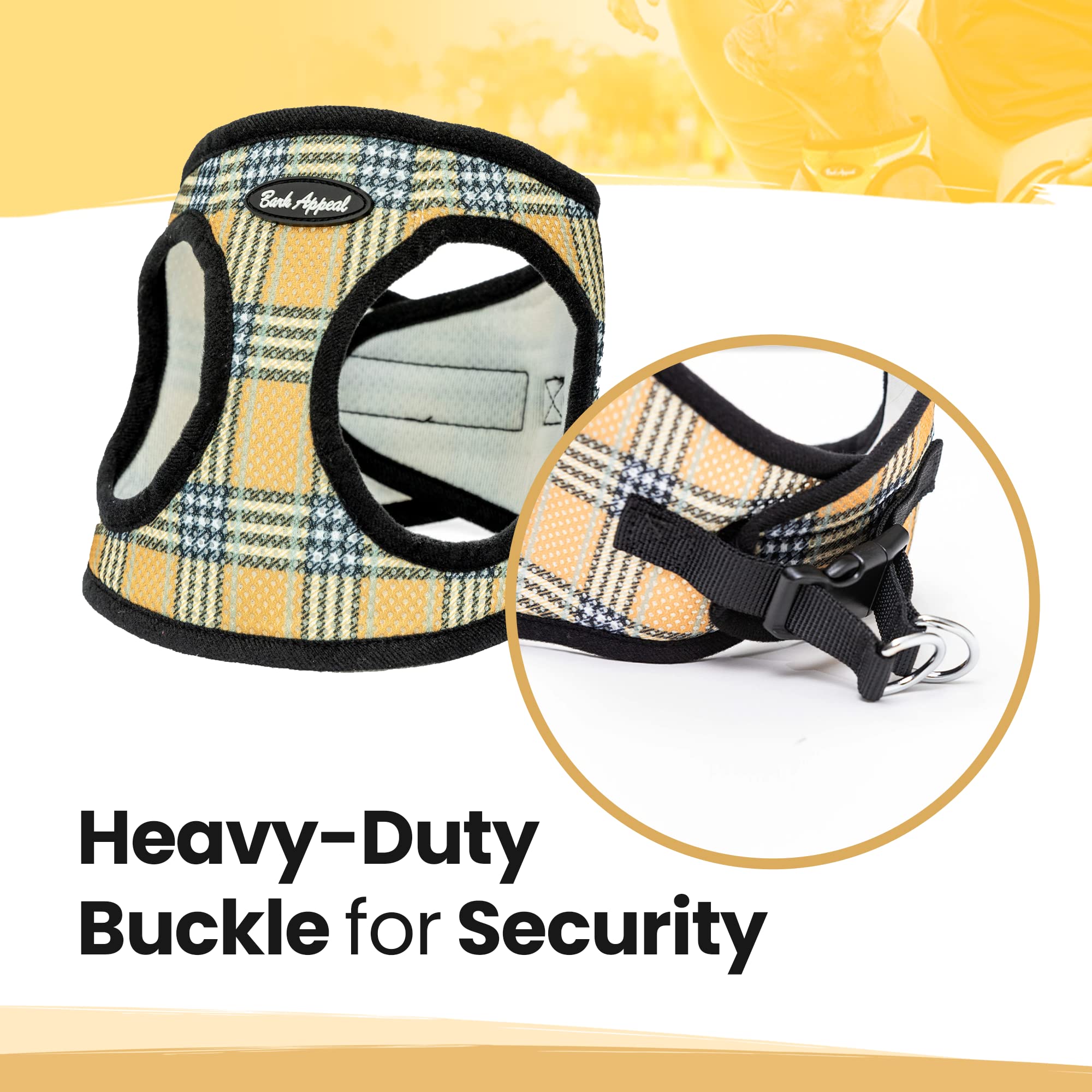 Bark Appeal Step-In Dog Harness, Mesh Step In Dog Vest Harness For Small & Medium Dogs, Non-Choking With Adjustable Heavy-Duty Buckle For Safe, Secure Fit - (Large, Tan Plaid)