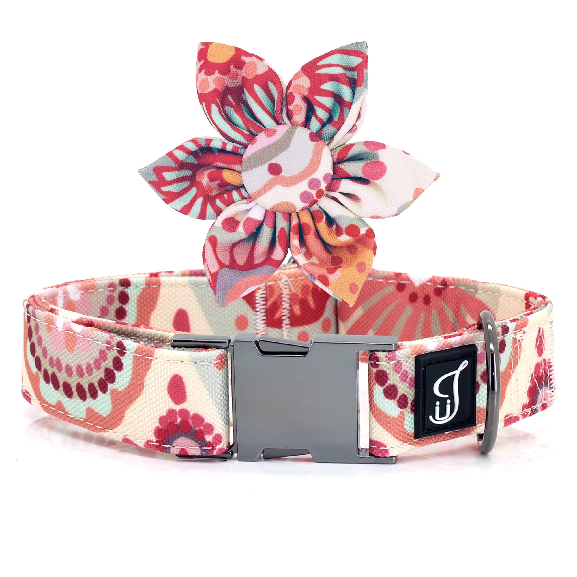 Ultra Joys Girl Dog Collars With Flower - Female Dog Collars With Comfortable Cotton Fabric & Metal Buckle In Orange Daisy Desig