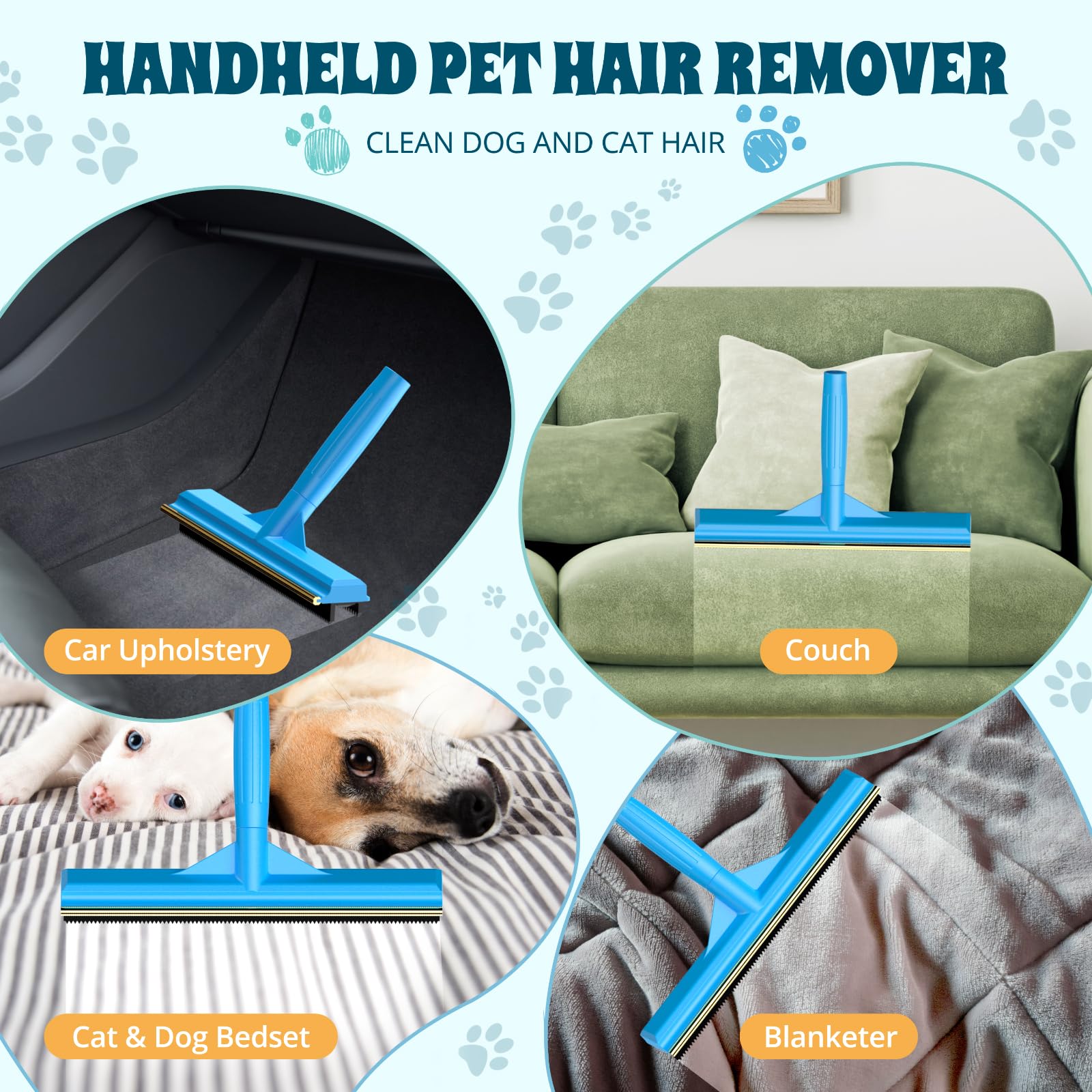 Ueetb Carpet Rake For Pet Hair Removal, Reusable Cat Dog Hair Remover, 58 Adjustable Long Handle Pet Hair Removal Tool, Carpet R