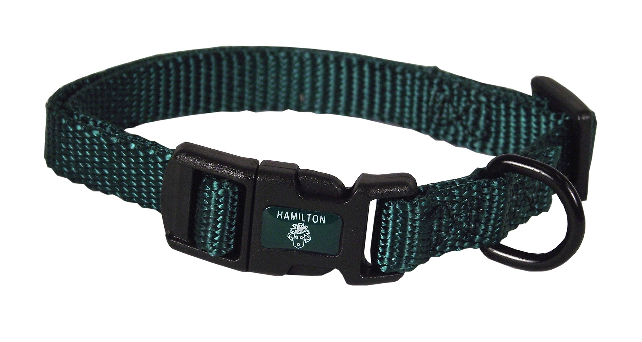 Hamilton Adjustable Nylon Dog Collar, Dark Green, 3/8' X 7-12'