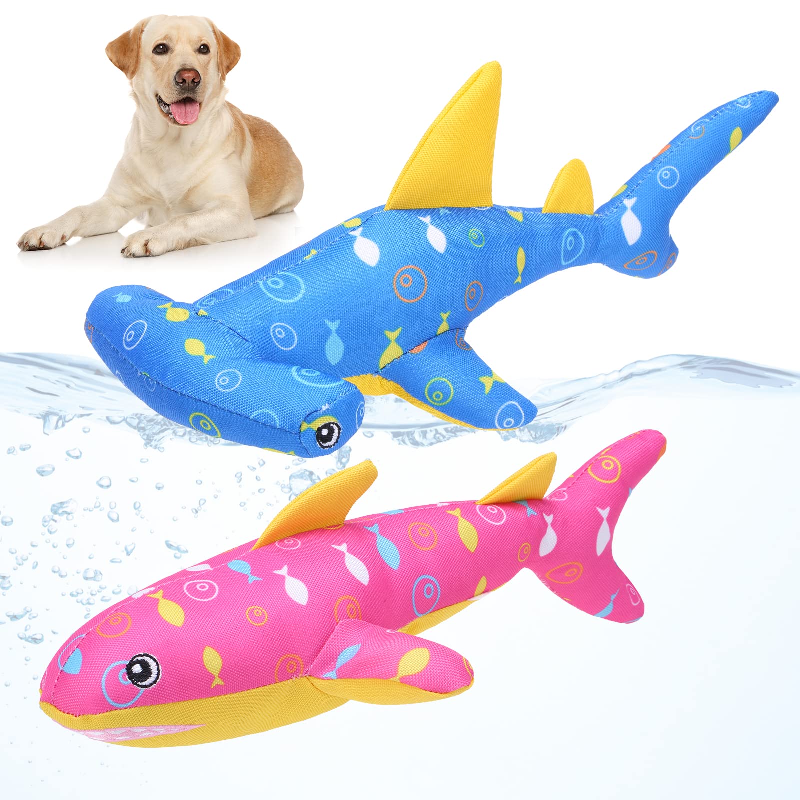 Bingpet Floating Fetch Pool Toy For Dogs,2 Pack Squeaky Shark Water Toys Pet Chew Toy For Summer Pool Playing Games,Interactive 