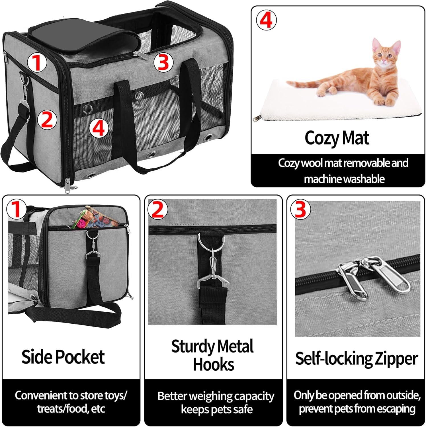 Soft Sided Cat/Dog Carrier,Collapsible Pets Travel Carriers for Pet/Puppy with Shoulder Strap & Removable Mat,Mesh Top Load Smal