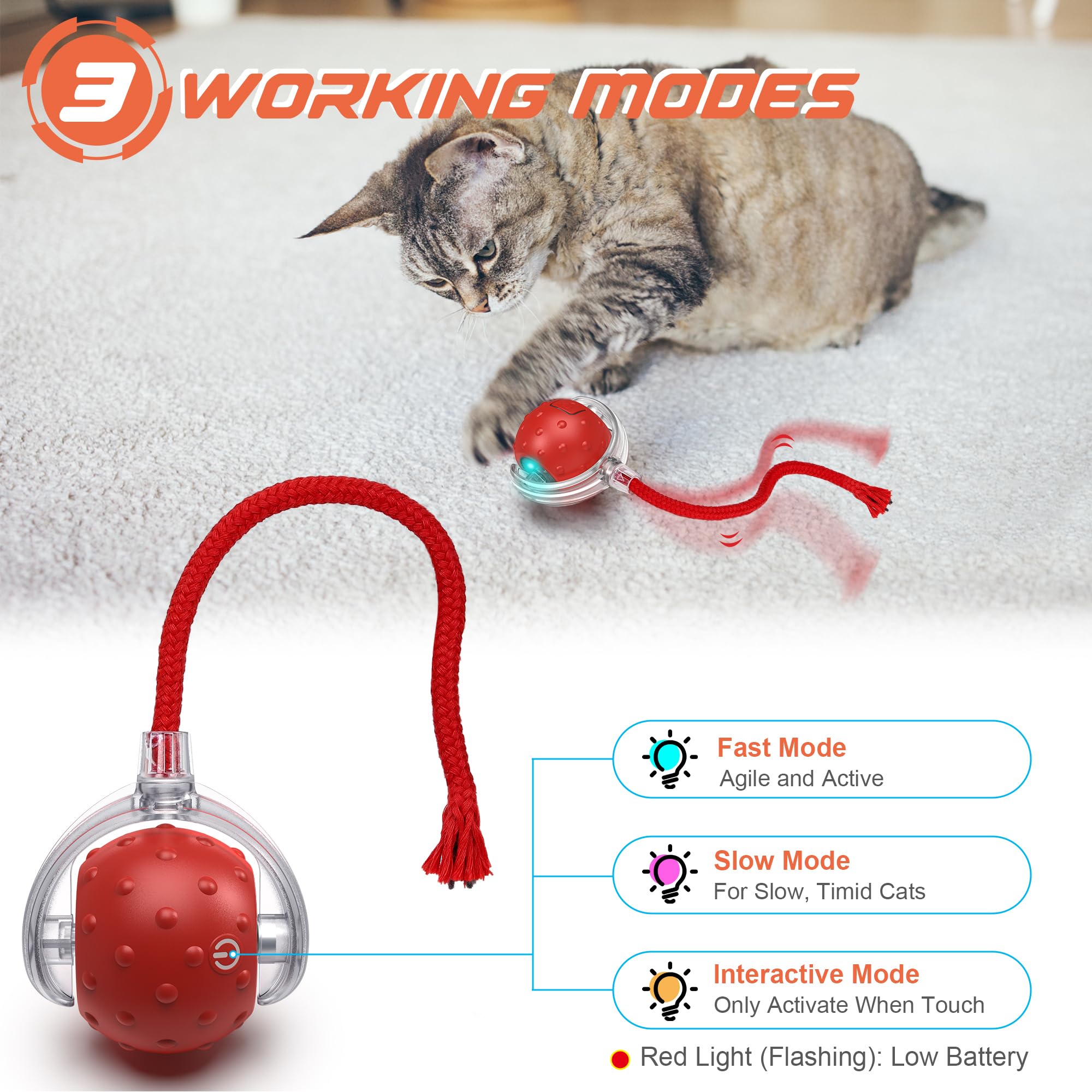 Iokheira Interactive Cat Toys Ball, Motion Activate Electric Cat Toy, Automatic Pet Exercise Toys, Simulate Bird Calls, Usb Rech