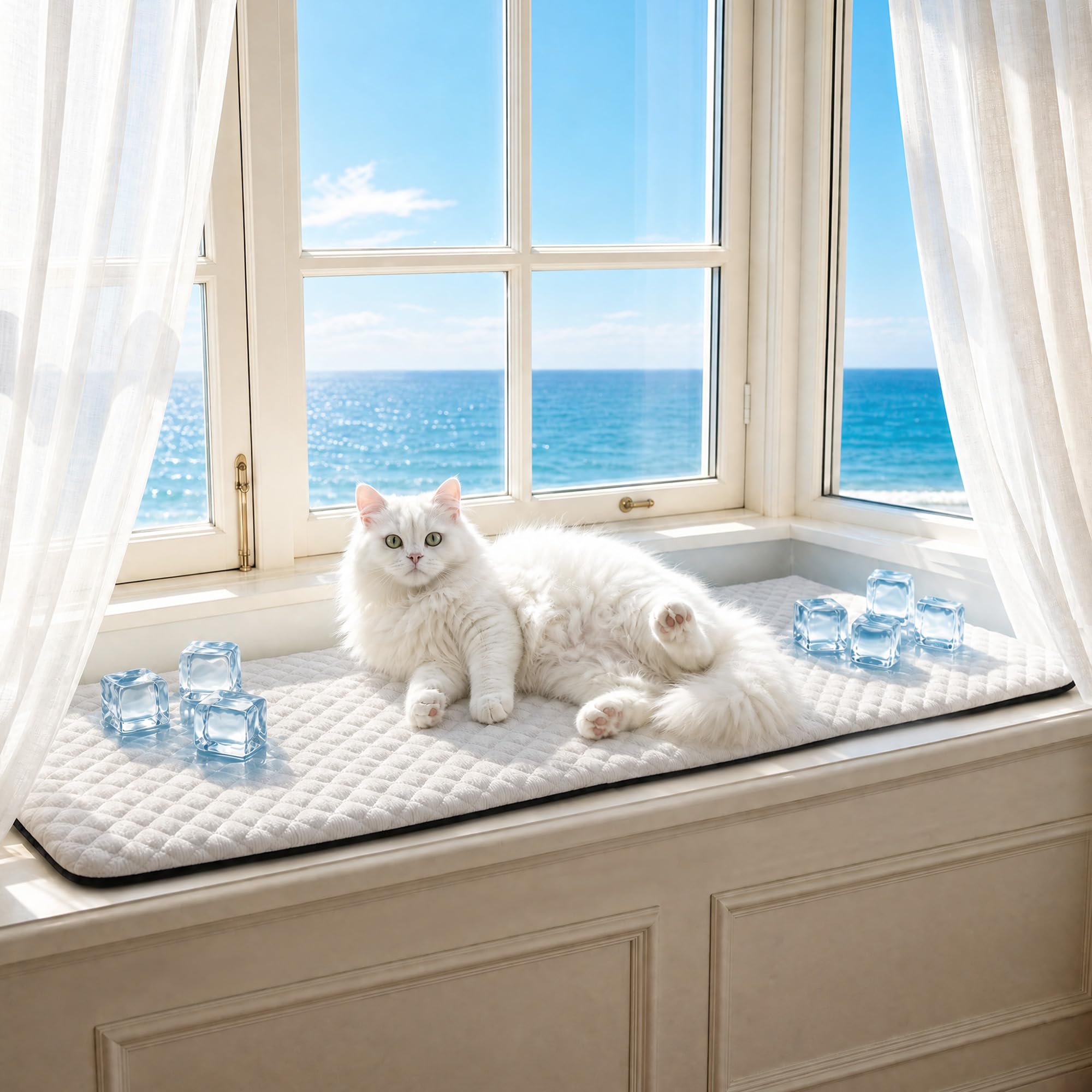pet prime Cat Windowsill Mat, Cat Window Sill Bed with Two NonSlip Removable Washable Covers (One Soft Warm Cover and One Cool 