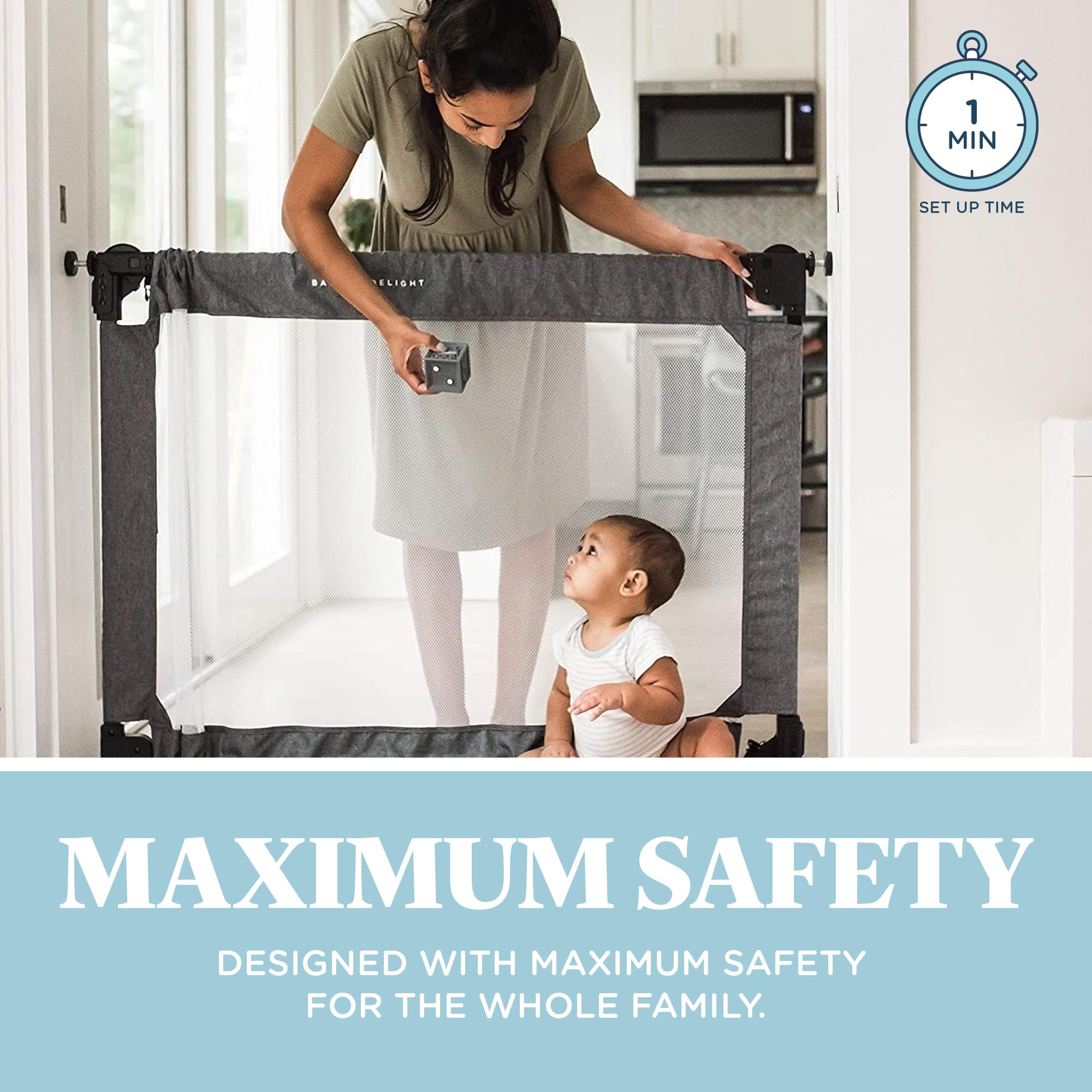 Baby Delight Go with Me Portable Mesh Baby Gate | Span 30-48'' Expandable Folding Gate | Pressure Mounted | Charcoal Tweed