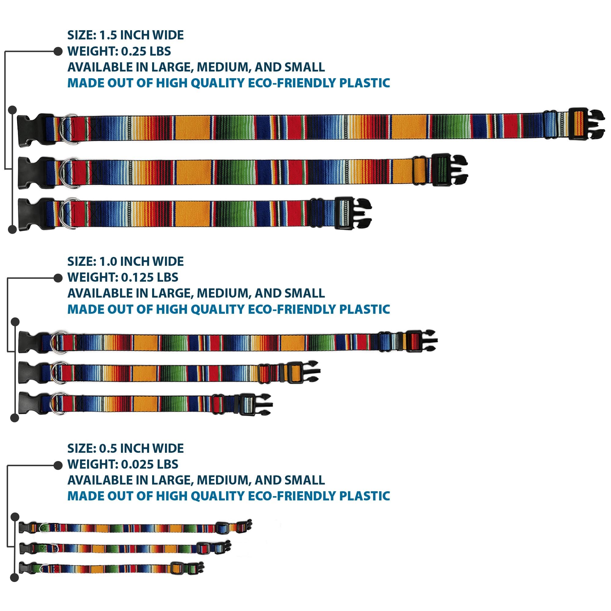 Buckle-Down Plastic Clip Collar - Zarape2 Vertical Multi Color Stripe - 1.5 Wide - Fits 13-18 Neck - Small