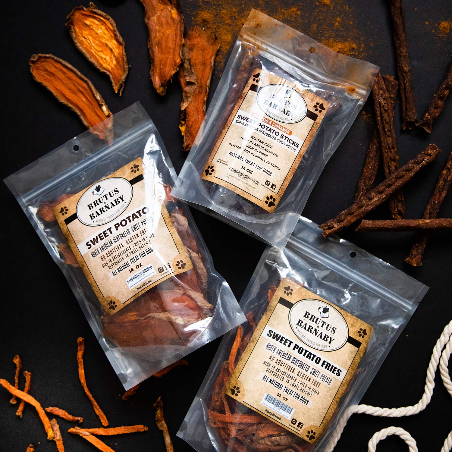 BRUTUS & BARNABY Sweet Potato Dog Treats- No Additive Dehydrated Sweet Potato Fries, Grain Free, Gluten Free and No Preservative