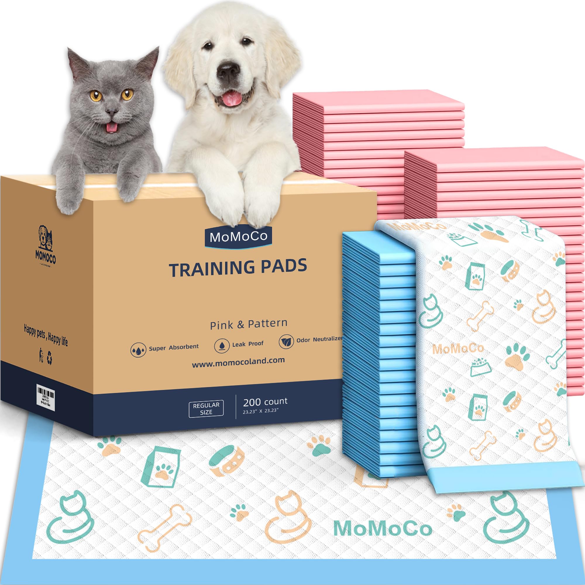 MoMoCo 200 Count Puppy Pads - 23 x23  | Super Absorbent & Leak-Proof Training Pads | Value Pack Potty Pads for Dogs, Cats & Rabb