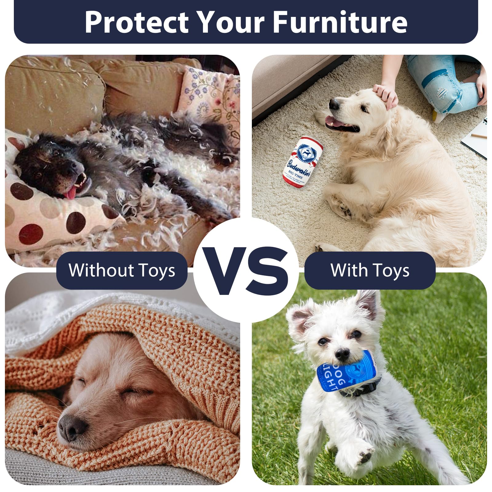 XIGGA Fun Squeaky Plush Interactive Teething Chewing Dog Toys, Canned Beer Shaped Trend Great Value for Small, Medium & Large Do
