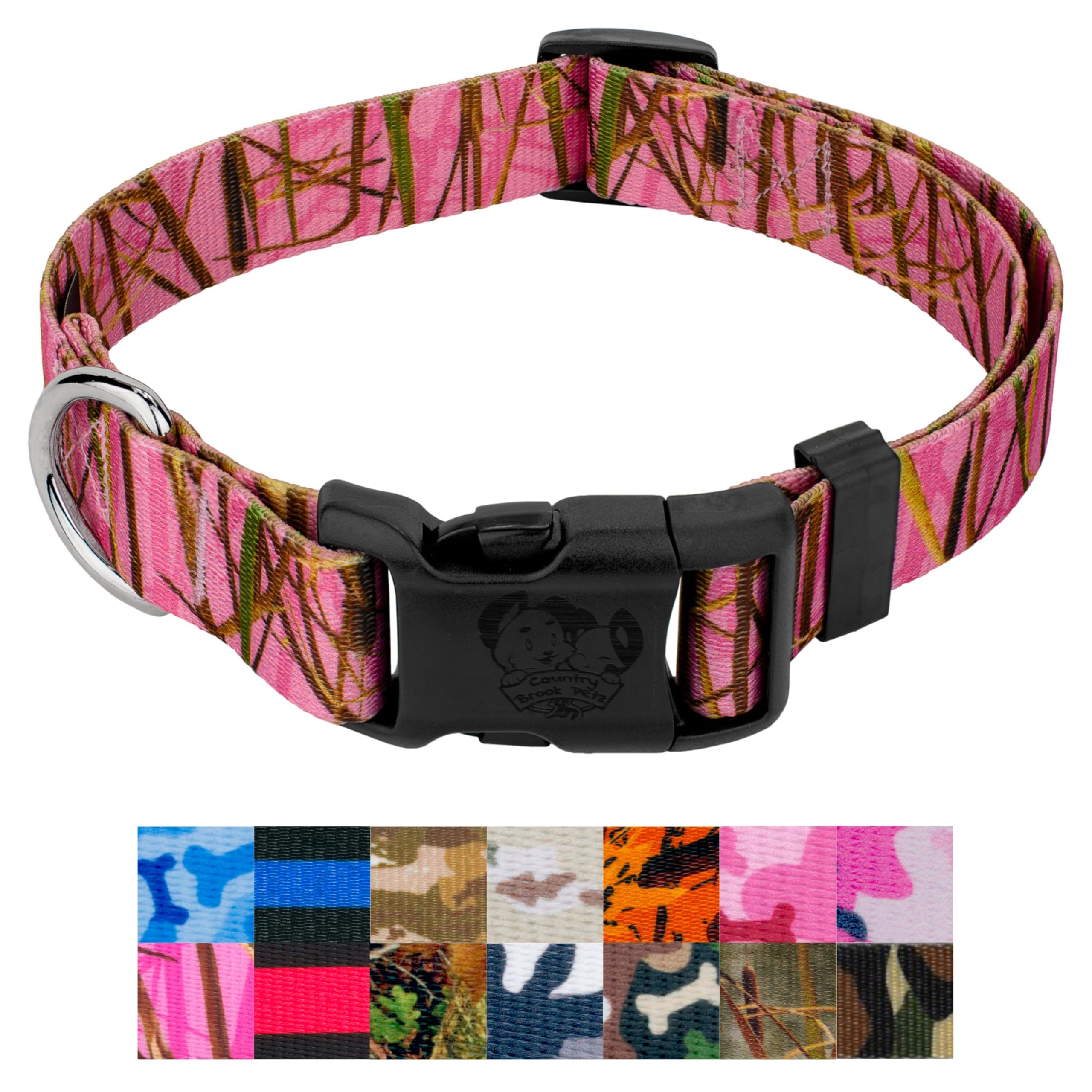 Country Brook Petz - Deluxe Pink Waterfowl Camo Dog Collar - Camouflage Collection Featuring Rugged Designs (1/2 Inch, 2XS)