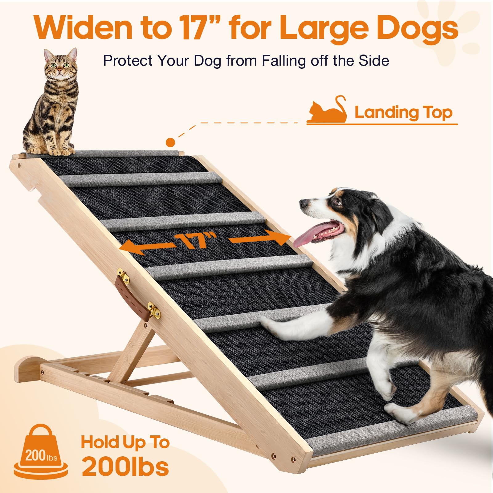Dog Ramp for Bed - Extra Wide - Excellent Traction, Pet Ramp for Small Large Dogs to Get on Couch Car, Non-Slip Rubber Surface,
