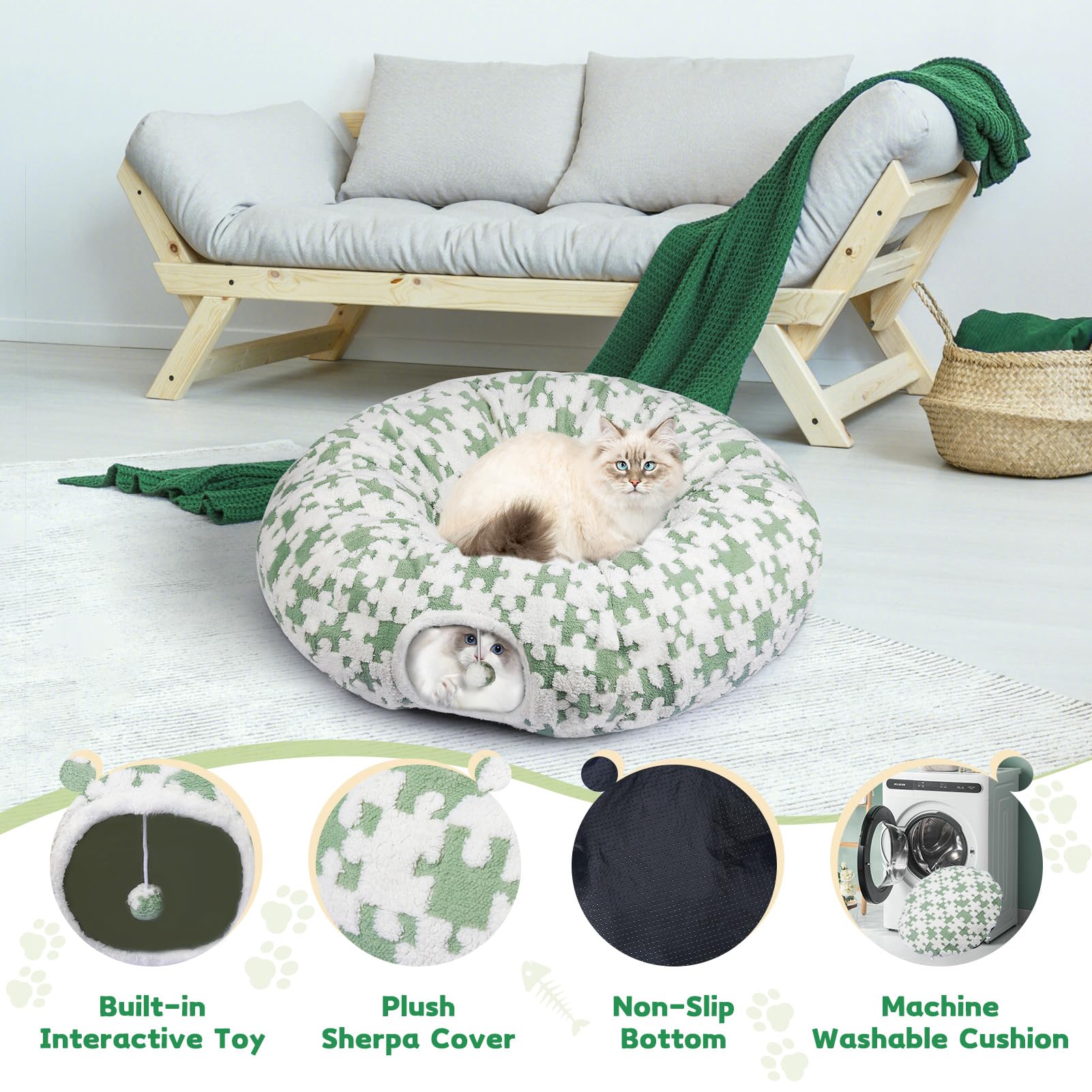 Cat Tunnel Bed Cat Cave For Cats Indoor, Maansfy Large Peekaboo Cat Cave Donut Tunnel Interactive Cat Toy Multifunctional Round
