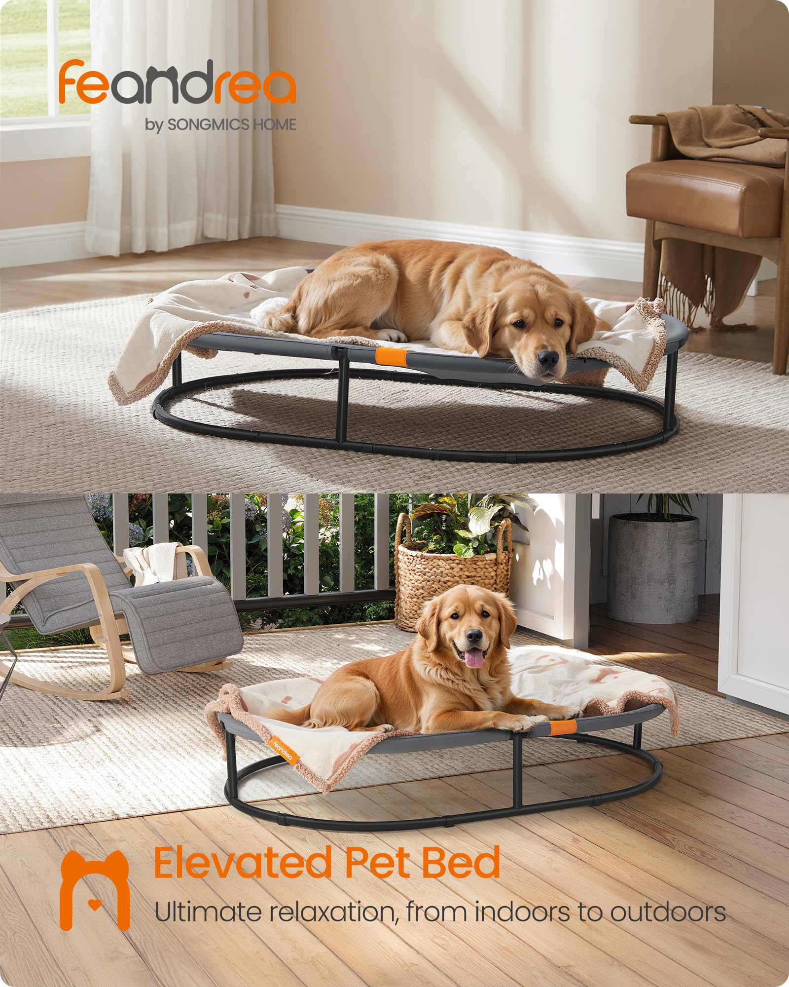 Feandrea Pet Bed, Cat Hammock, Elevated Cat Bed for Multiple Cats, with Removable Washable Mesh, for Pets up to 120 lb, Oval, Gr