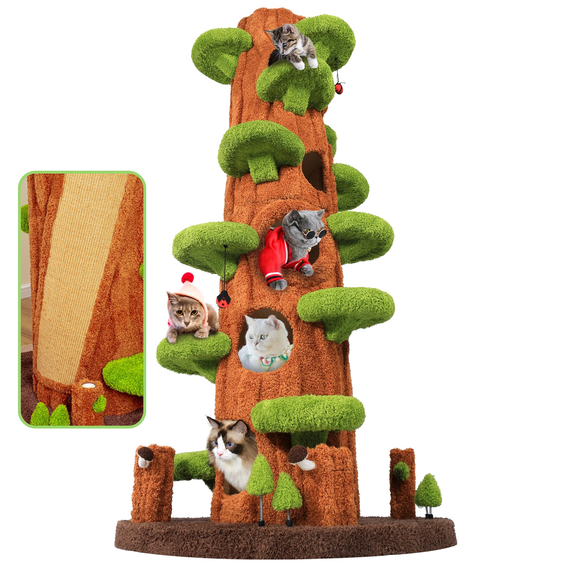 Kamaboko 90.5 Inch Luxury Cat Tree With Scratching Post, Tall Cat Tree Tower With Sisal Scratching Pad, Multiple Jumping Platfor