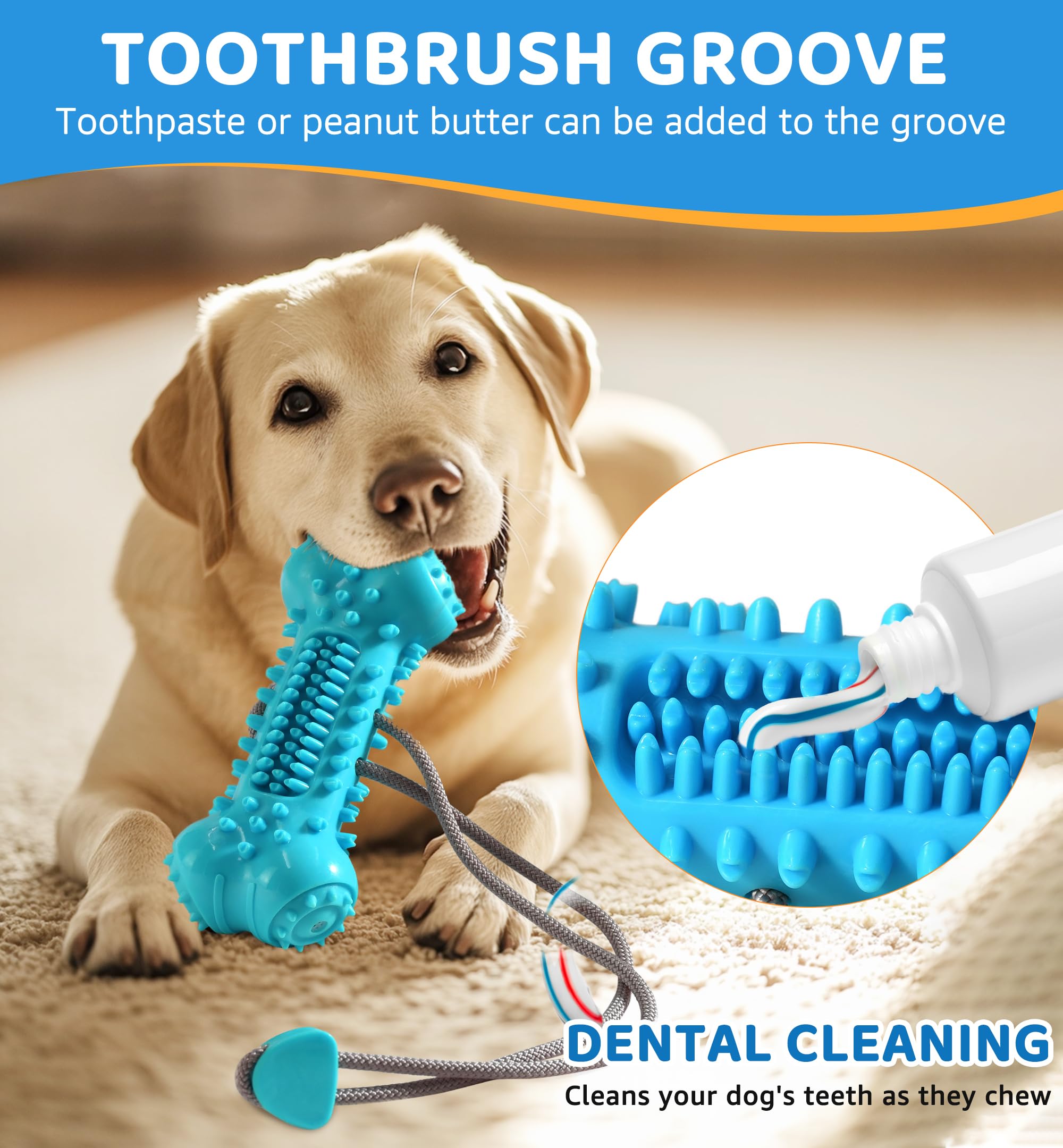 IPTPAS Dog Chew Toy for Aggressive Chewers, Durable Dental Cleaning Treat Toy, Food Dispensing Interactive Toy for Small, Medium