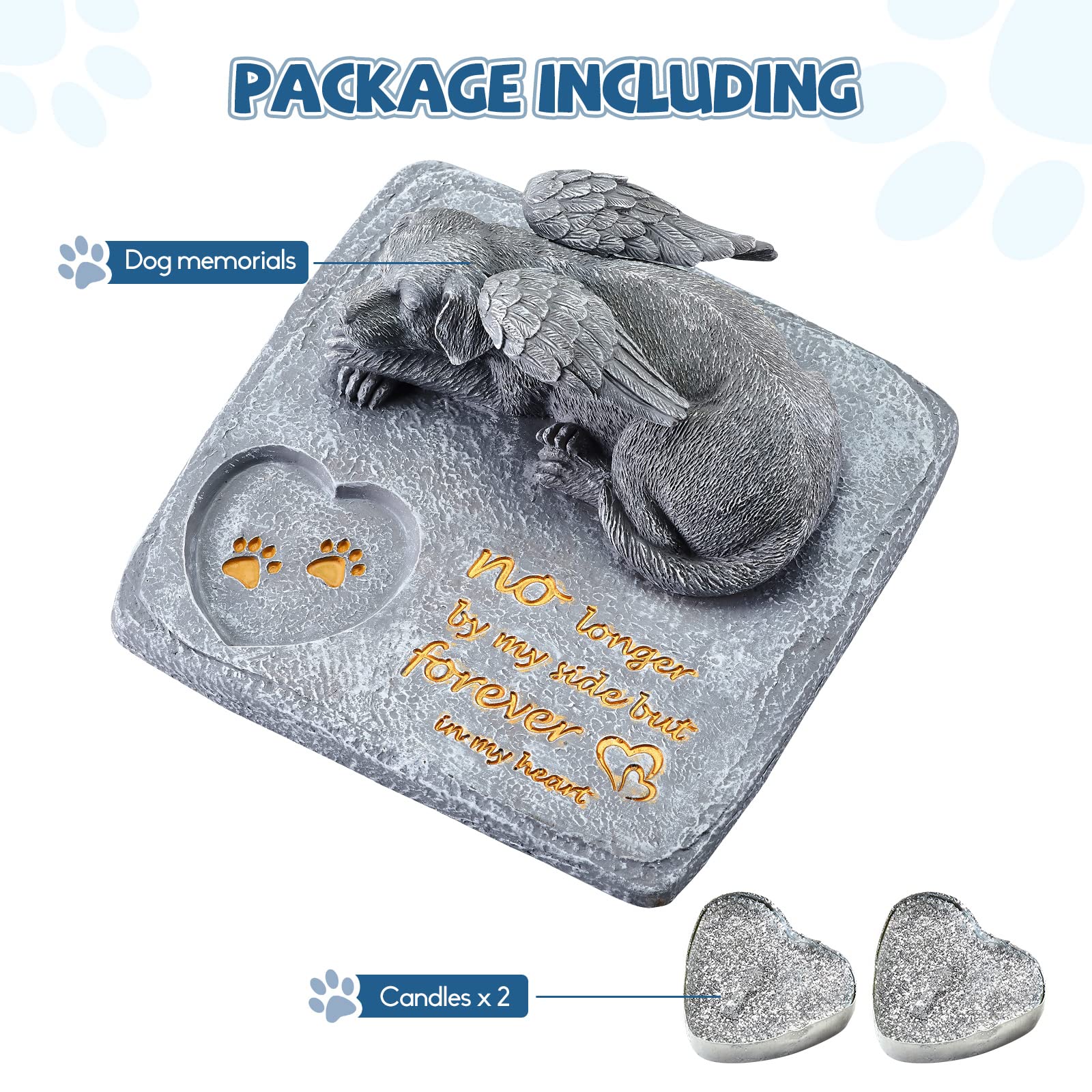 Camsoon Dog Memorial Angel Statue With Candle, Pets Loss Gifts - Hand-Painted, Indoor/Outdoor Pet Memorial Stone Figurine