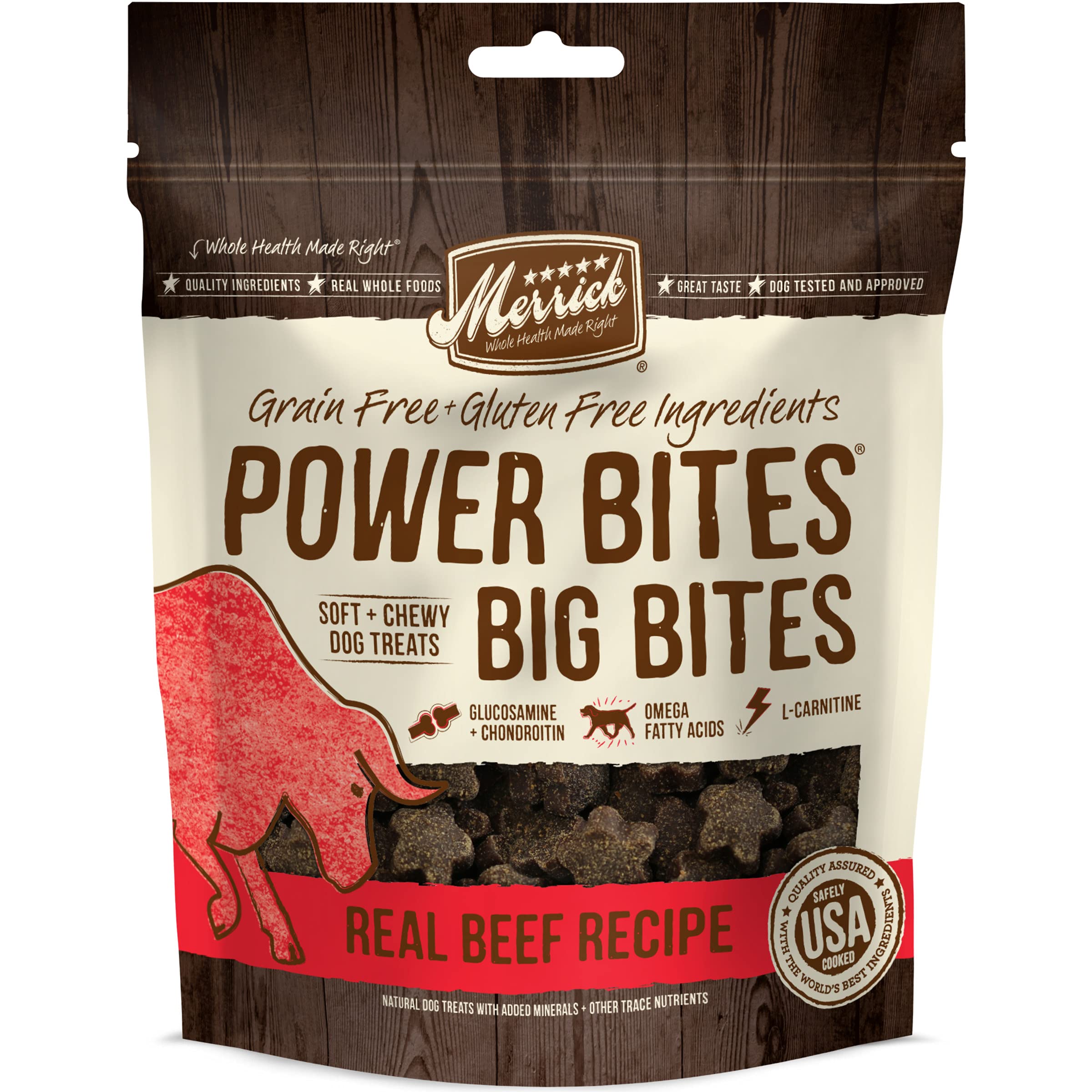 Merrick Power Bites Dog Treats Big Bites, Beef and Sweet Potato Recipe - 6 oz Bag