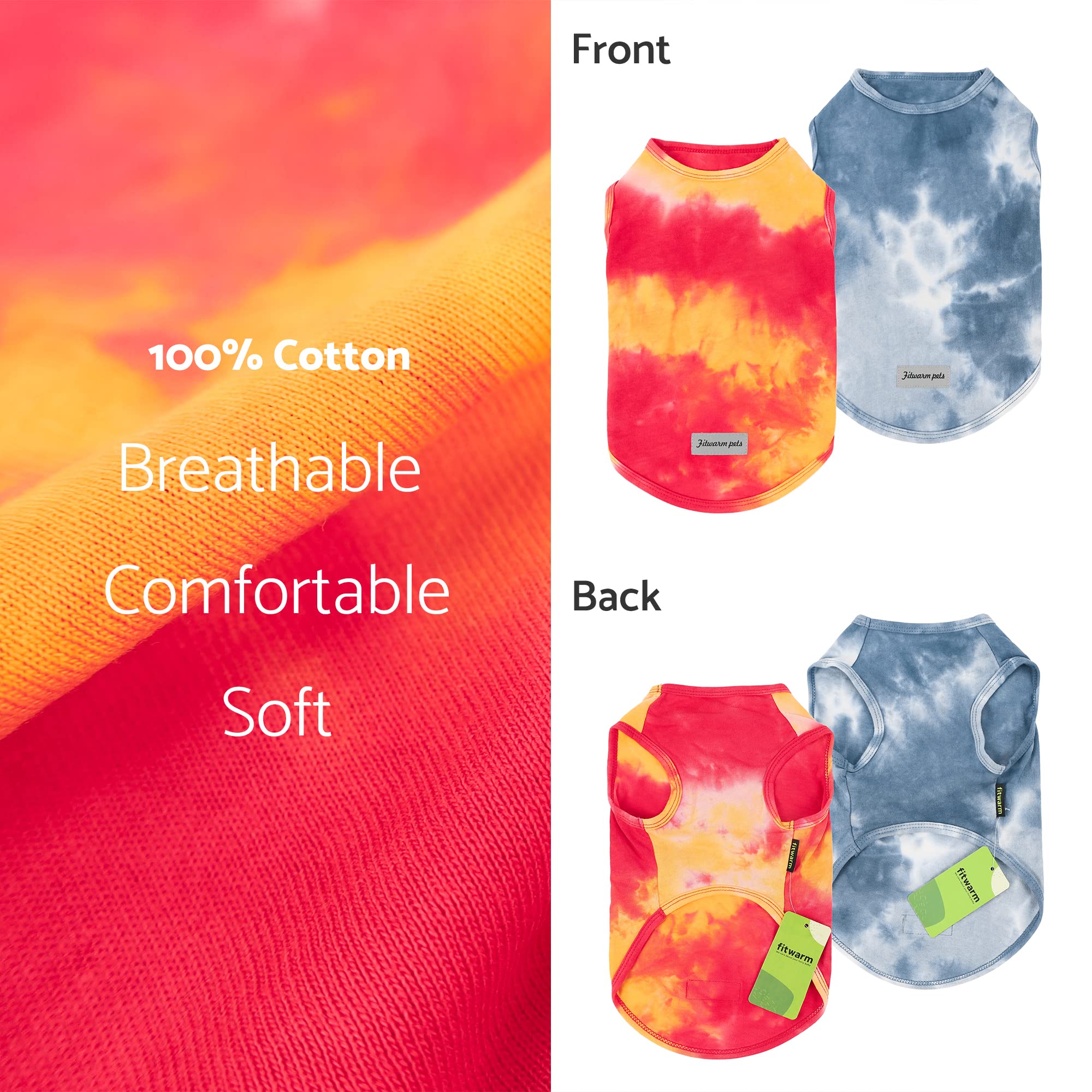 Fitwarm 2 Pack Dog Tie Dye Shirt, Dog Clothes For Small Dogs Boy, Pet Cat Outfit, Breathable Cotton, Orange, Blue, Xxl