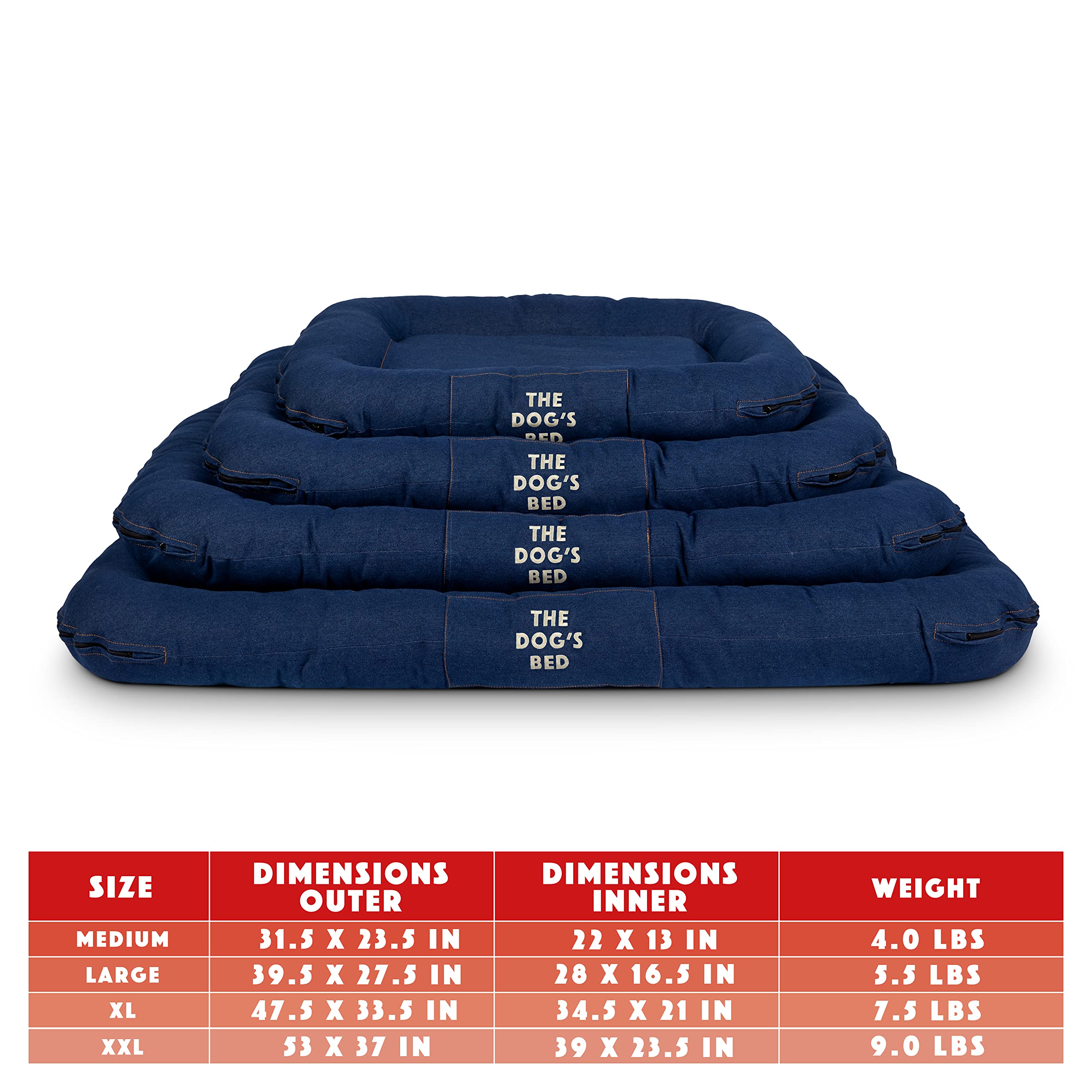 The Dog’S Bed Utility Waterproof Dog Bed, Xl Durable Blue Denim Fabric, Ykk Zippers, Washable Reversible Cover, Dog Beds For Home Car Crate & Yard, Puppy & All Pet Comfort