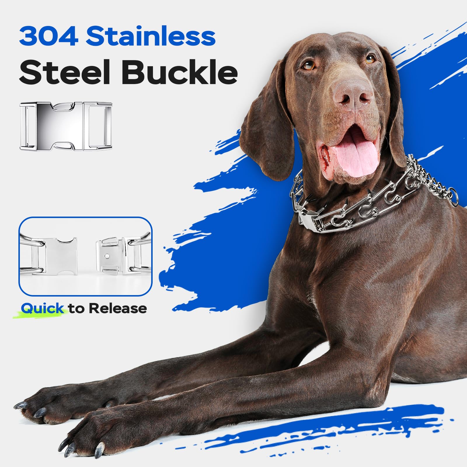 Toptakeit Pinch Prong Collar For Large Medium Small Dogs, Stainless Steel Choke Collar For Dogs With Qucik Release Buckle