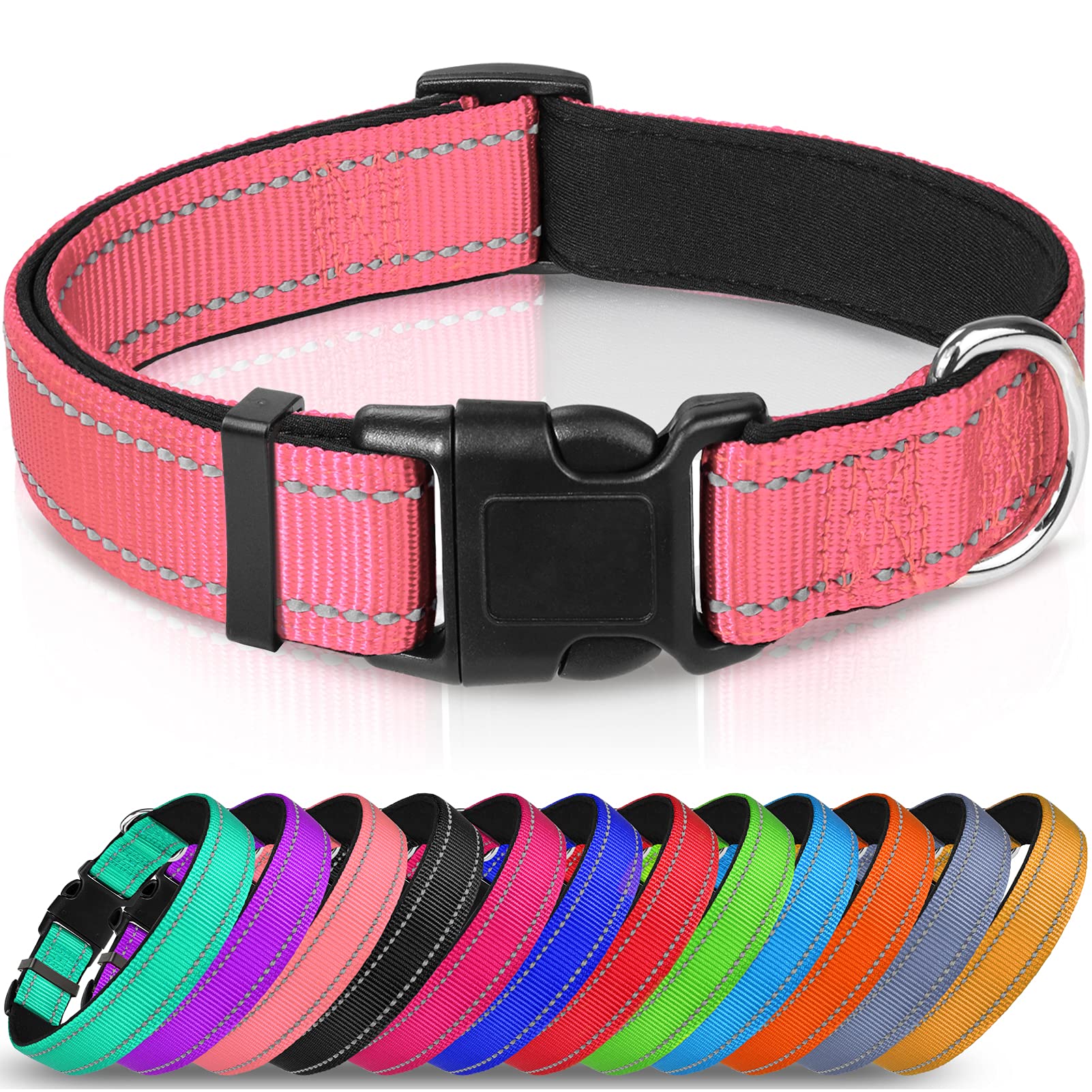 Joytale Reflective Dog Collar,Soft Neoprene Padded Breathable Nylon Pet Collar Adjustable For Extra Large Dogs,Pink,Xl
