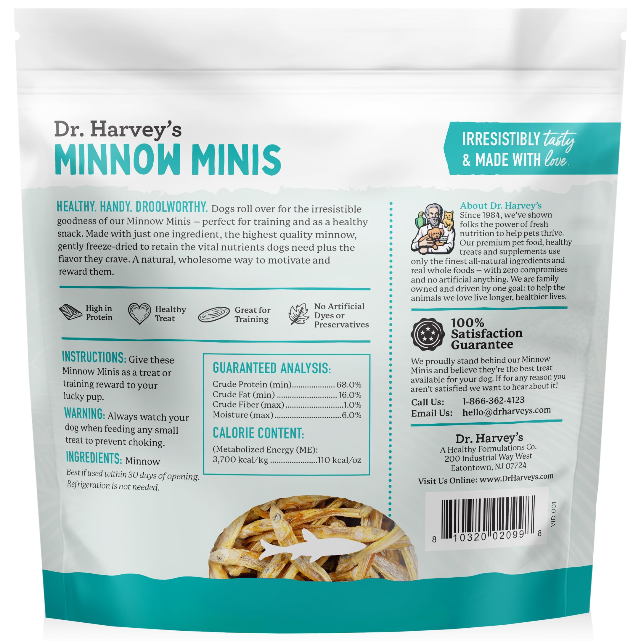Dr. Harveys Minnow Minis Freeze-Dried Dog Treats - Fish Treats for Training & Rewards - High Protein, Rich in Omega-3s, Made in