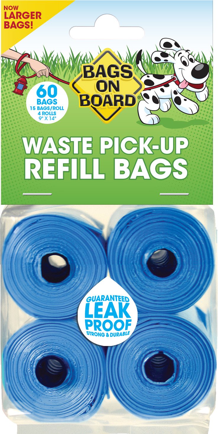 Bags On Board Dog Poop Bags | Strong, Leak Proof Dog Waste Bags | 9 x14 Inches, 60 Blue Bags