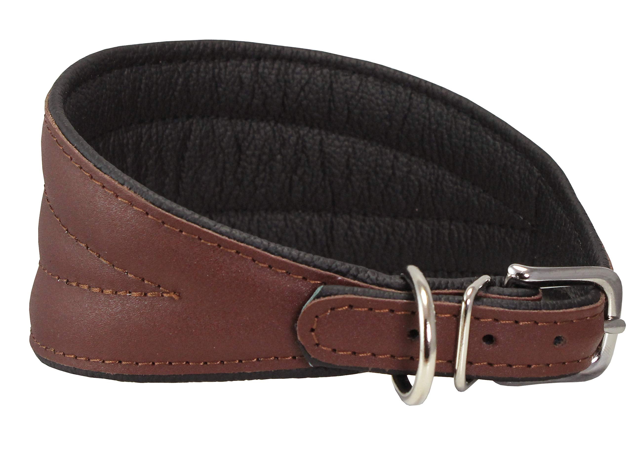 Dogs My Love Real Leather Extra Wide Padded Tapered Dog Collar (16.25'-18.75' Neck; 3' Wide, Brown)
