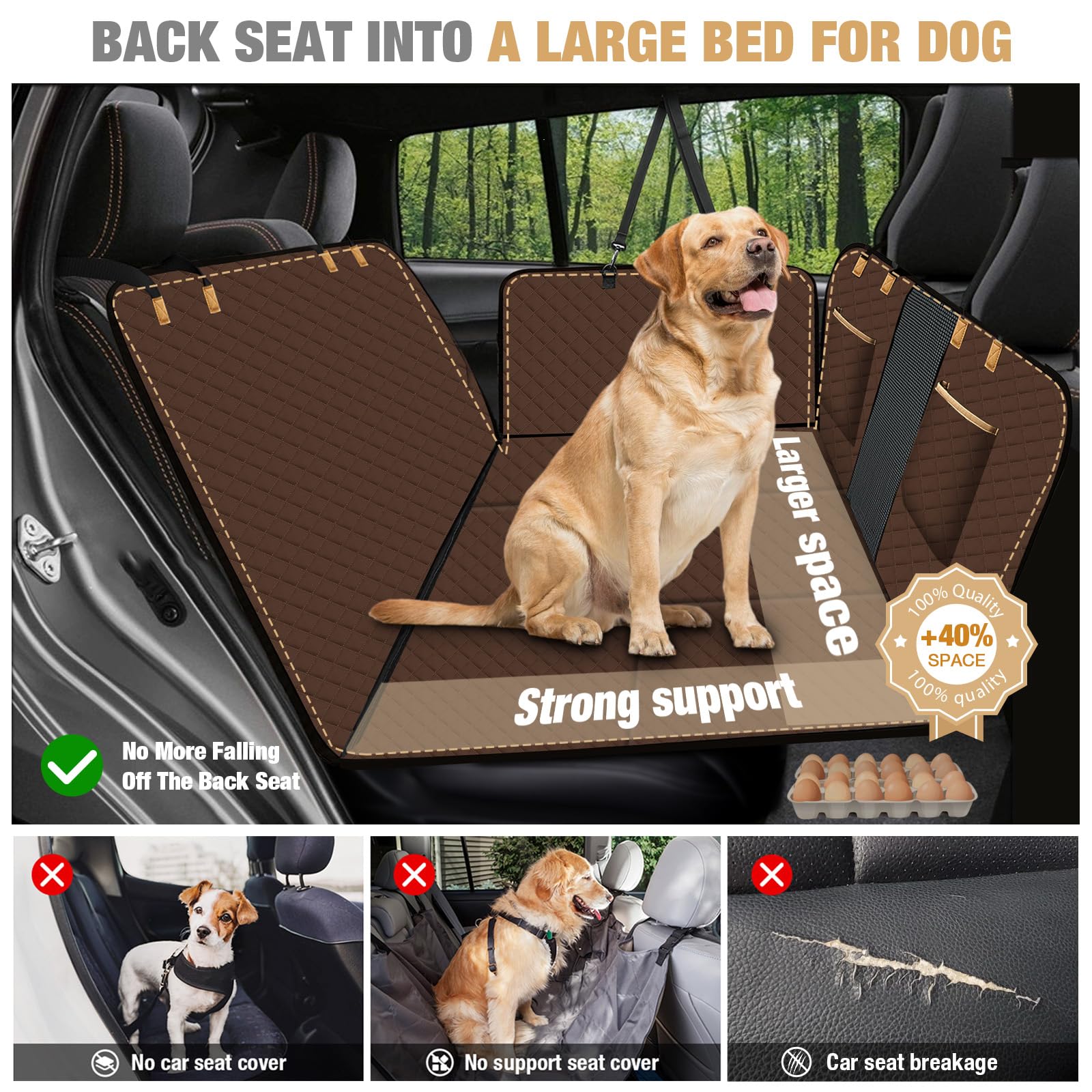 Lekereise Dog Car Seat Cover For Back Seat,Hard Bottom Dog Hammock For Car,Camping Air Mattress (Bronze)