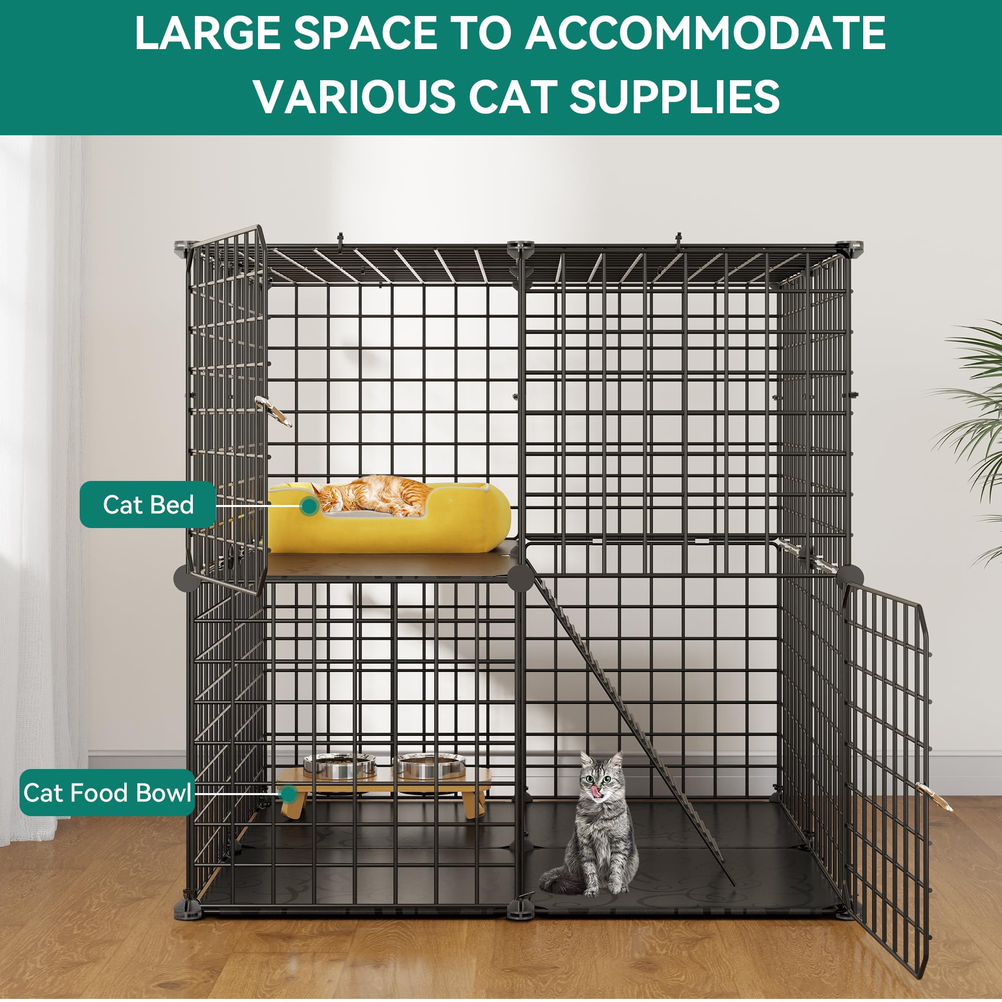 Yitahome 2-Tier Cat Cage Indoor Outdoor: 28'' L X 28'' W X 28'' H Diy Cat Enclosures Kitten Cage Pet Playpen Metal Kennel For 1-