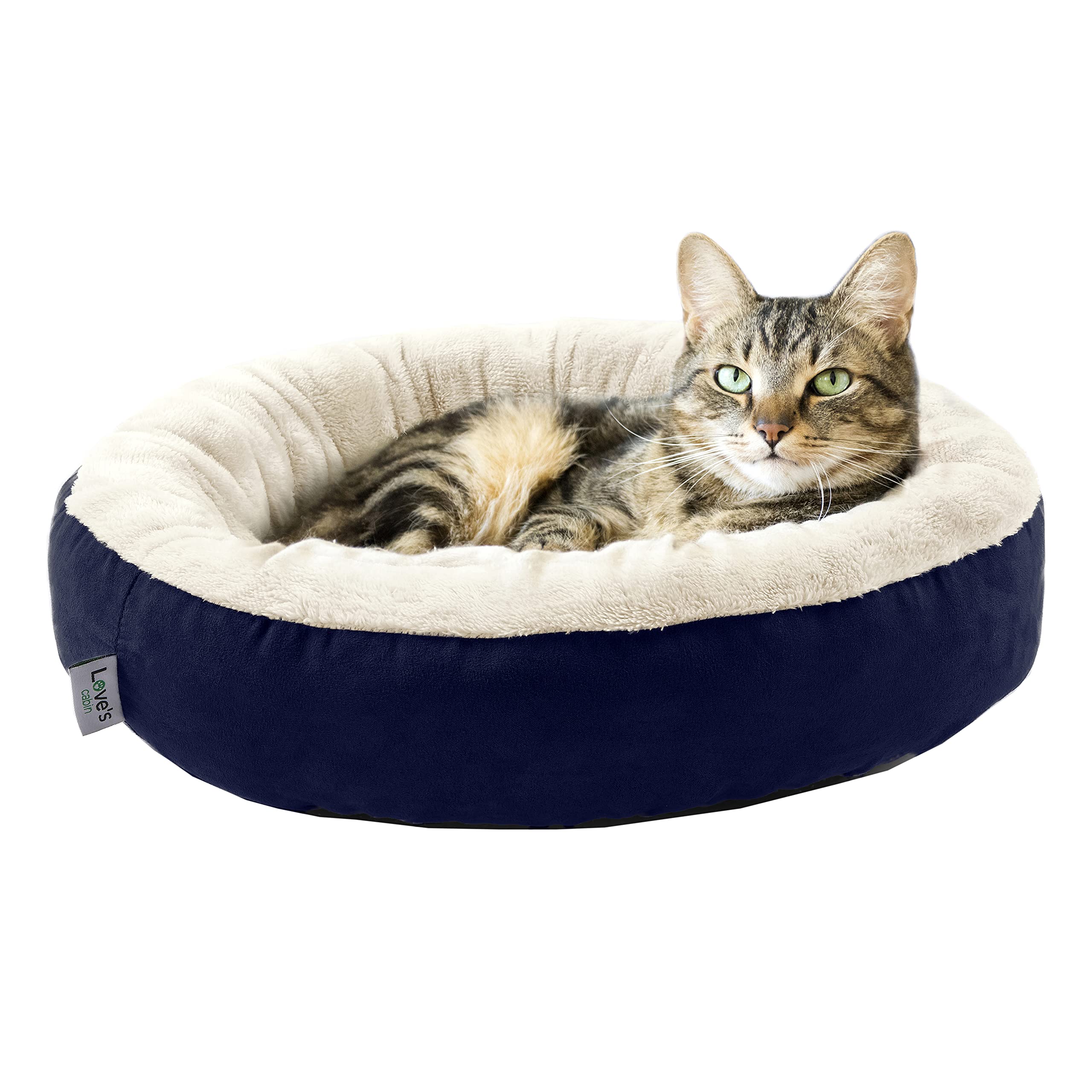 Love s cabin Round Donut Cat and Dog Cushion Bed, 20in Pet Bed for Cats or Small Dogs, Anti-Slip & Water-Resistant Bottom, Supe