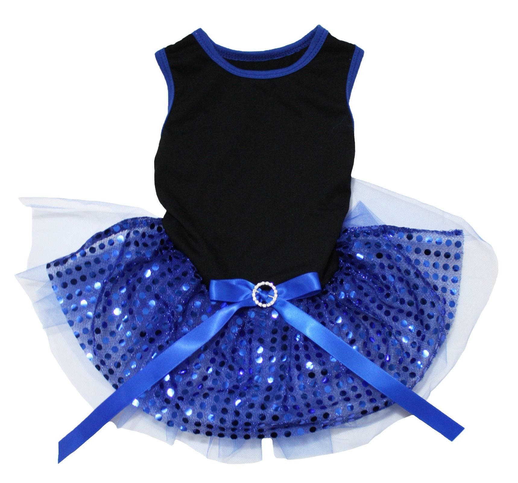 Petitebella Plain Sequins Tutu Puppy Dog Dress (Black/Blue, Medium)